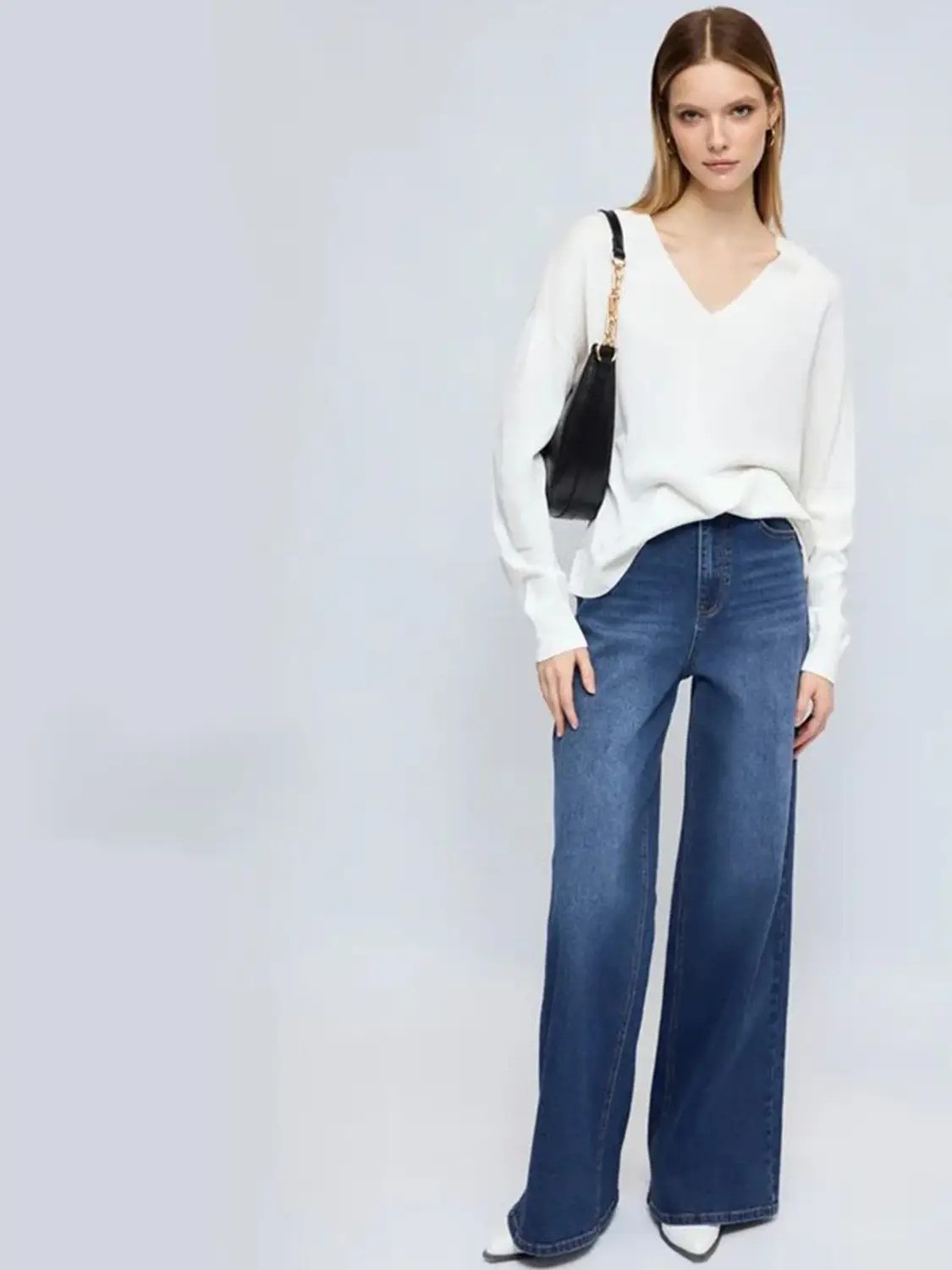 Image of VBEAUTI Wide Leg Women Dark Blue Jeans