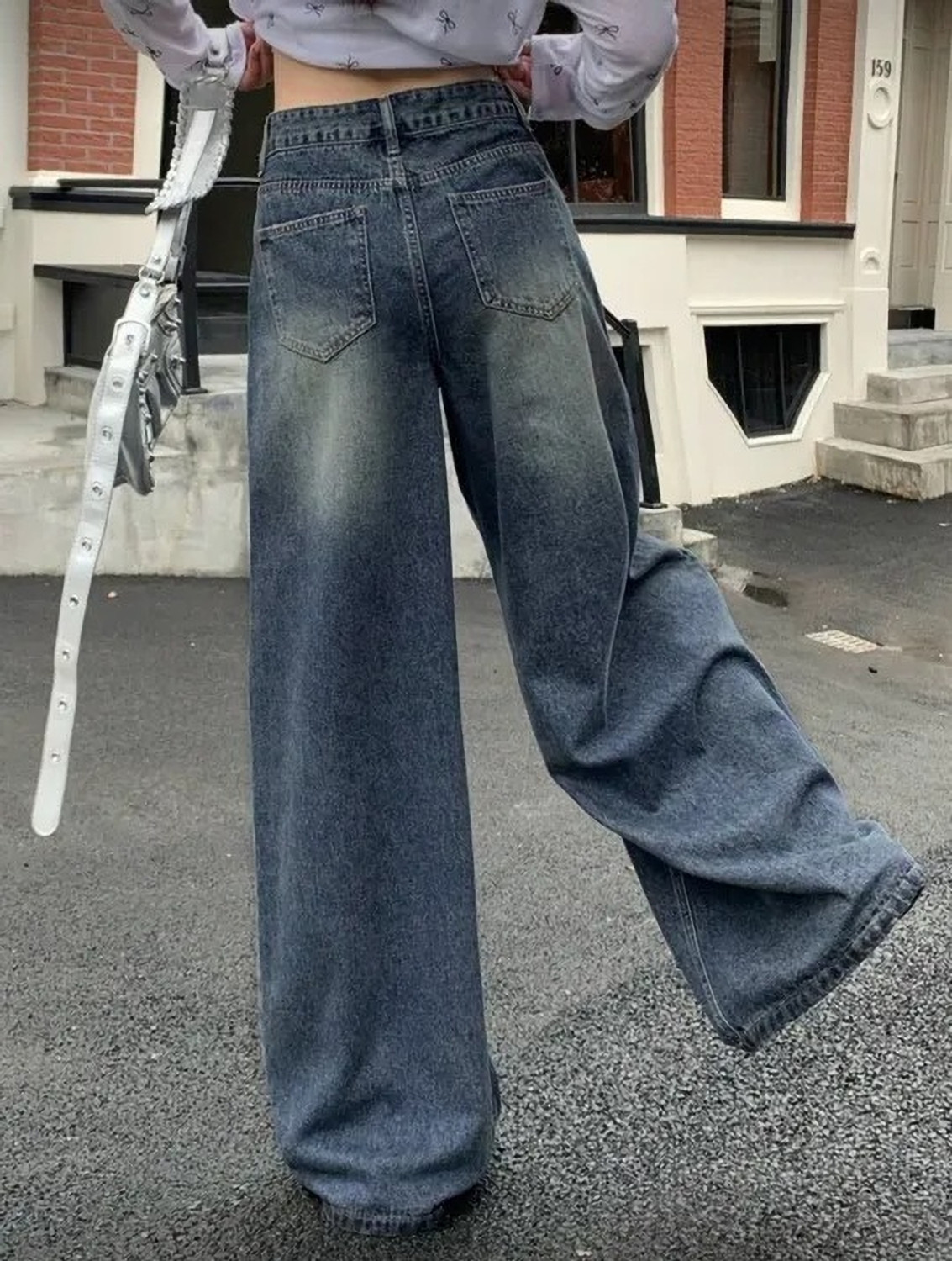 Image of KOTTY Baggy Fit Women Dark Blue Jeans