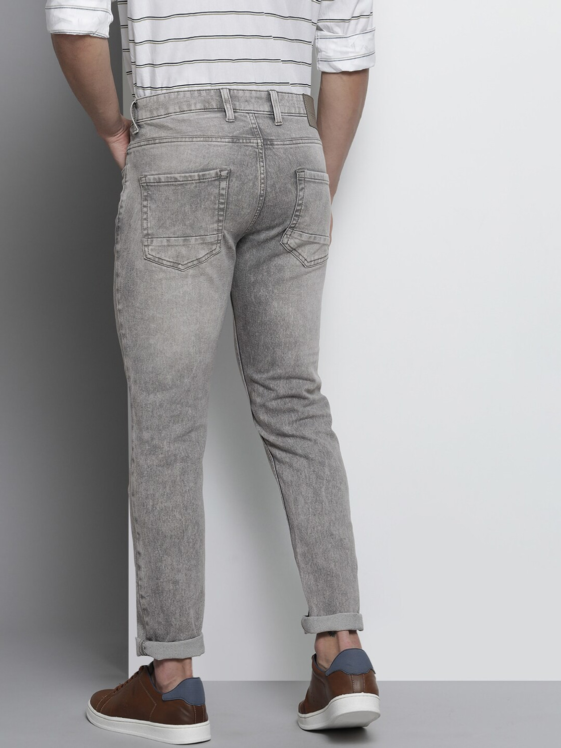 Image of The Indian Garage Co. Men Slim Mid Rise Grey Jeans