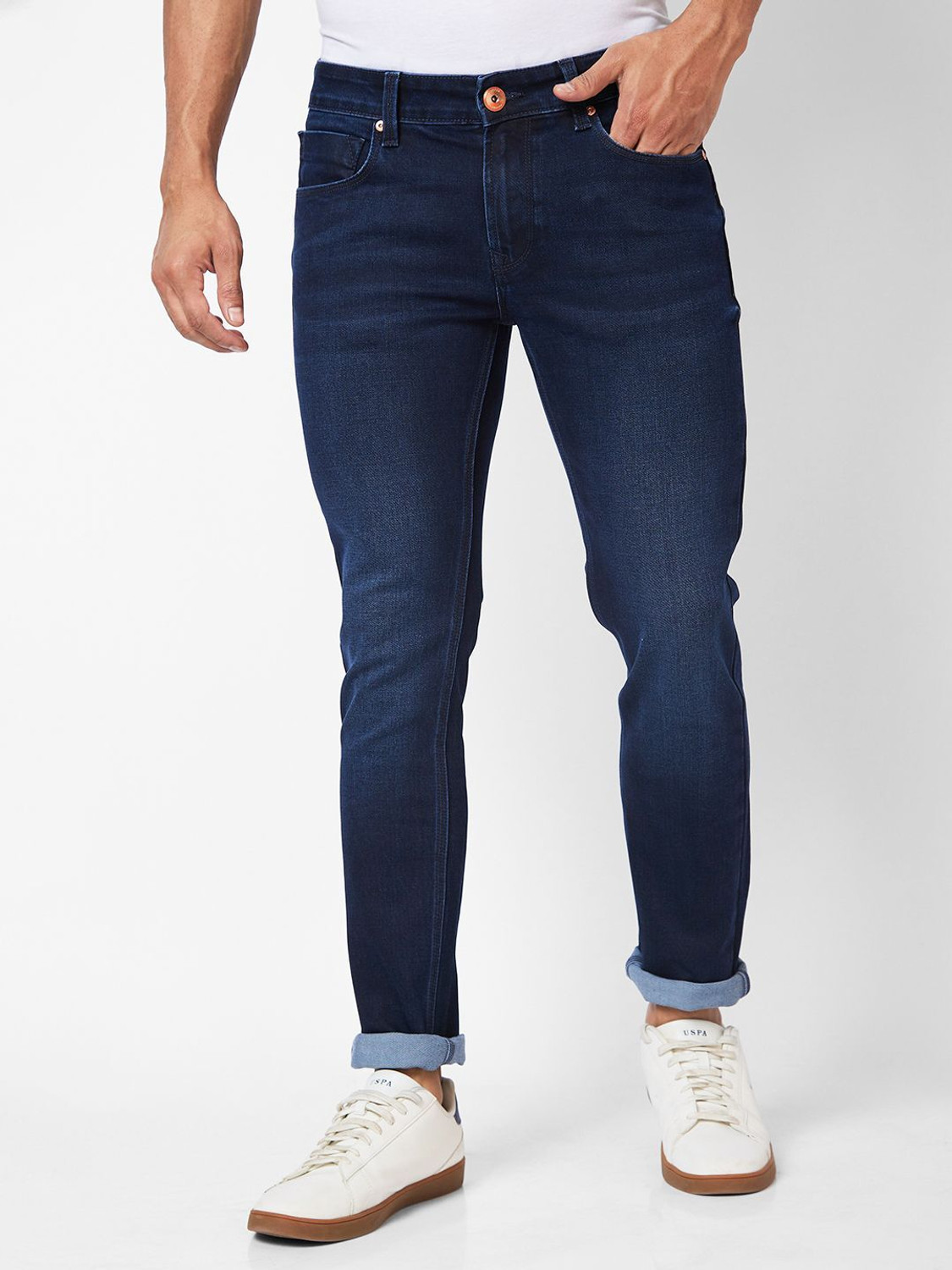 Image of Spykar Slim Men Dark Blue Jeans