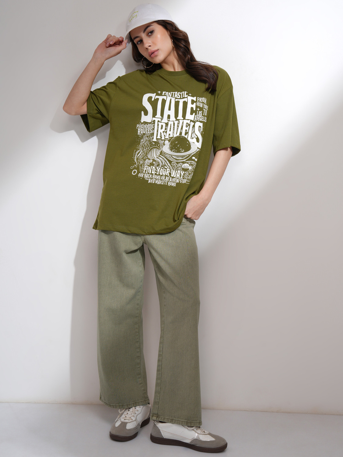 Image of Tokyo Talkies Wide Leg Women Green Jeans