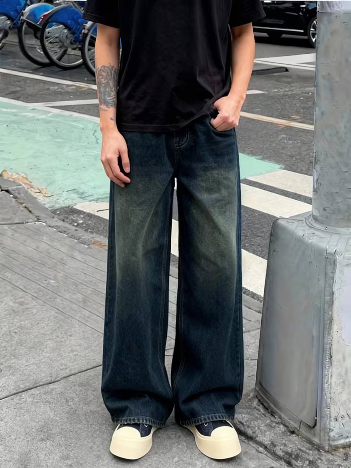 sky collection Wide Leg Men Blue Jeans - Image 4