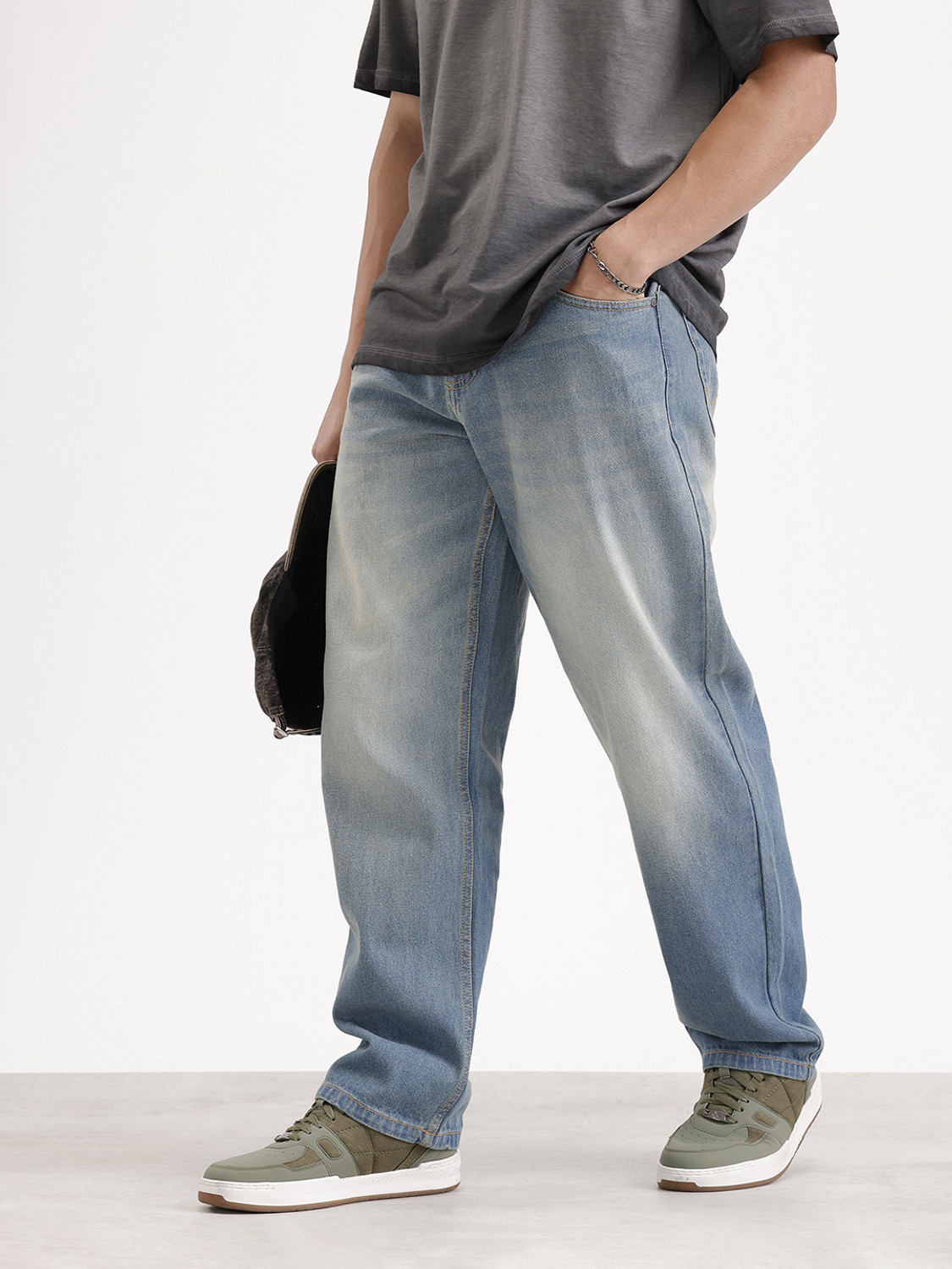 Image of WROGN Loose Fit Men Blue Jeans