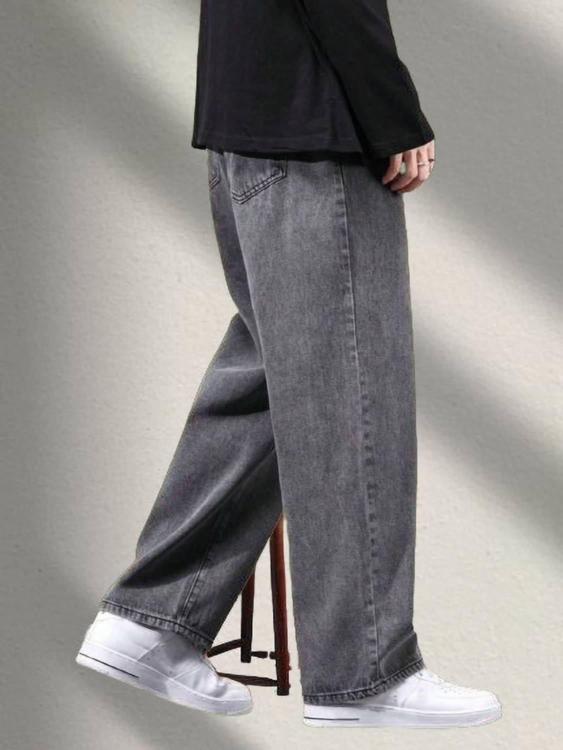 StarForWell Loose Fit Men Grey Jeans - Image 3