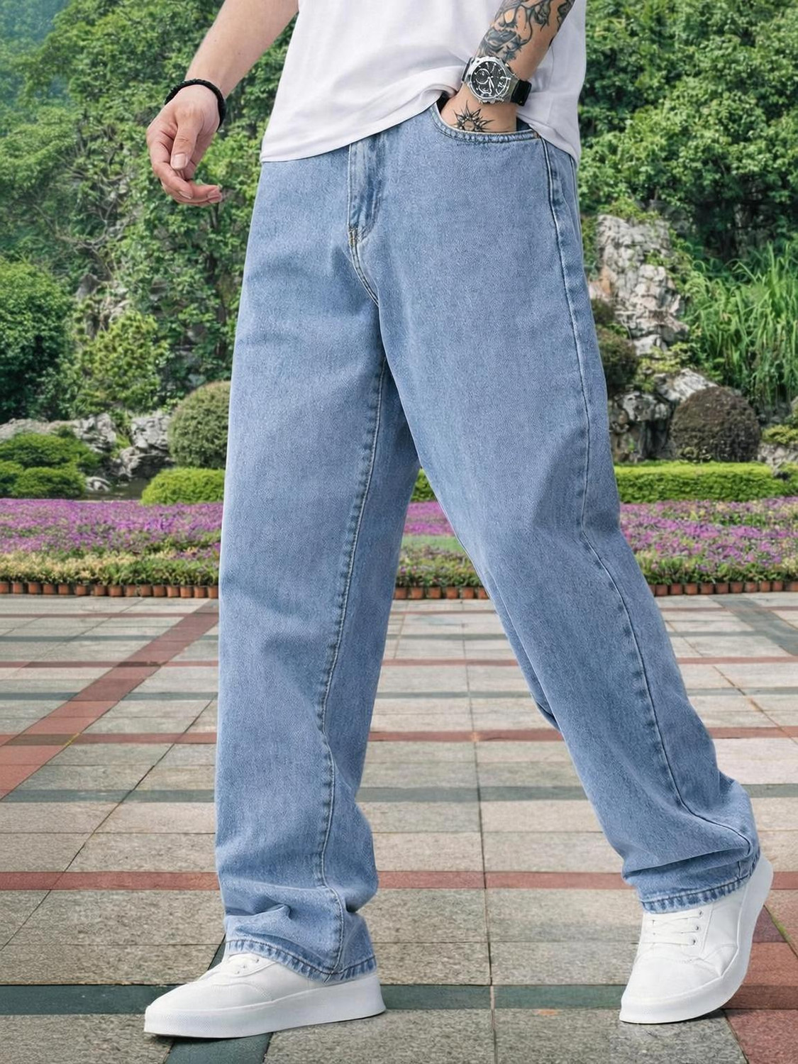 Image of ZARUME Straight Fit Men & Women Light Blue Jeans