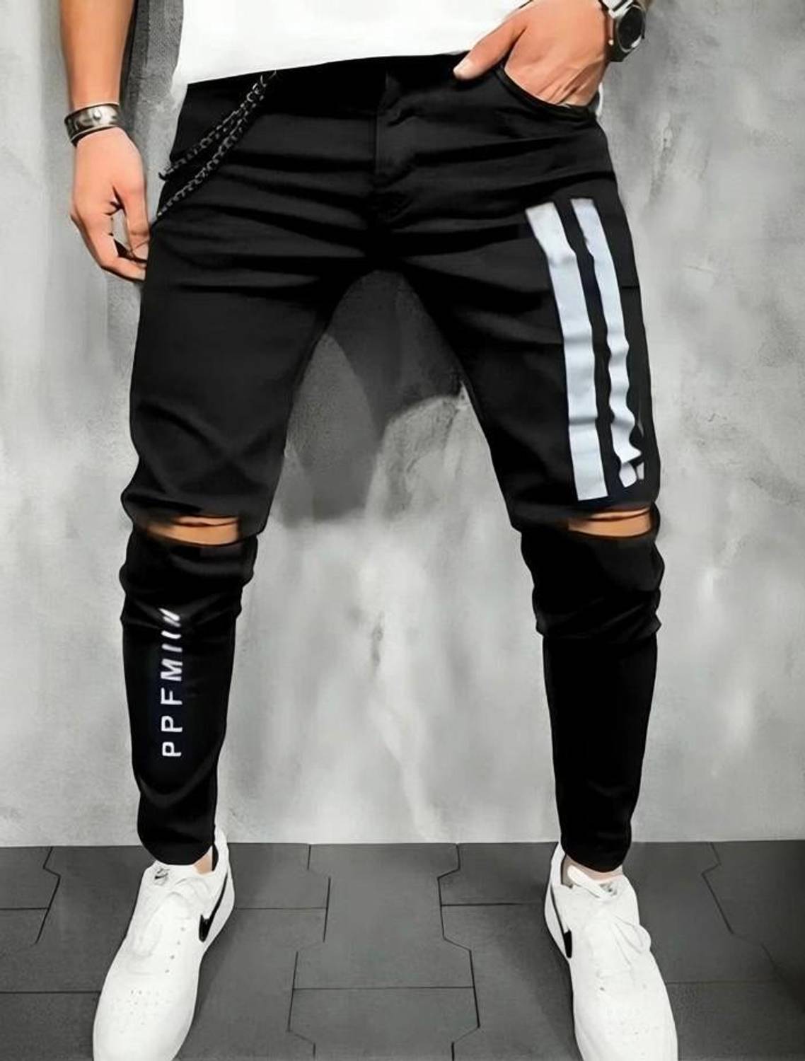 CAMFITS Slim Men Black, White Jeans