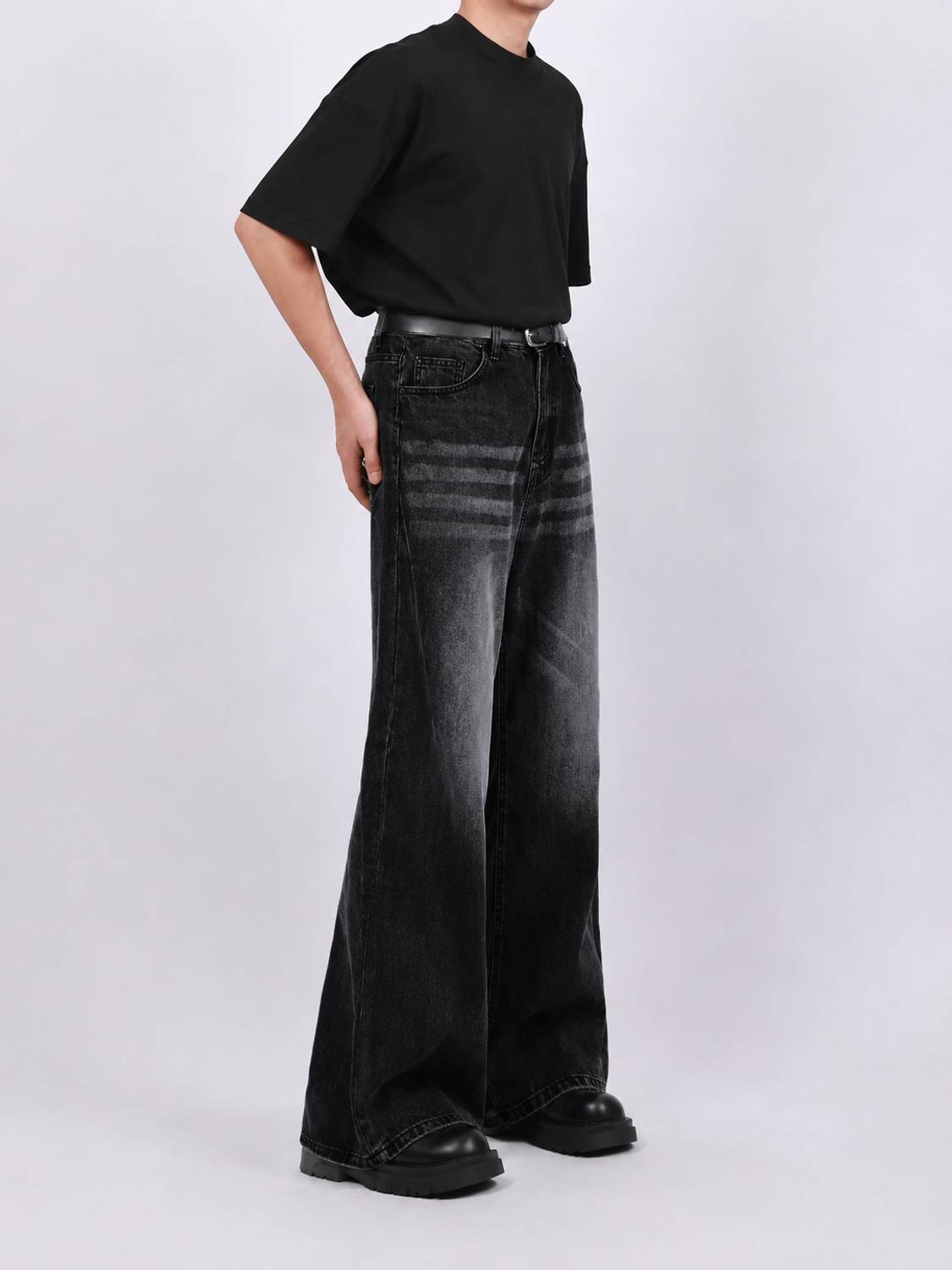 KOTTY Wide Leg Men Black Jeans - Image 3