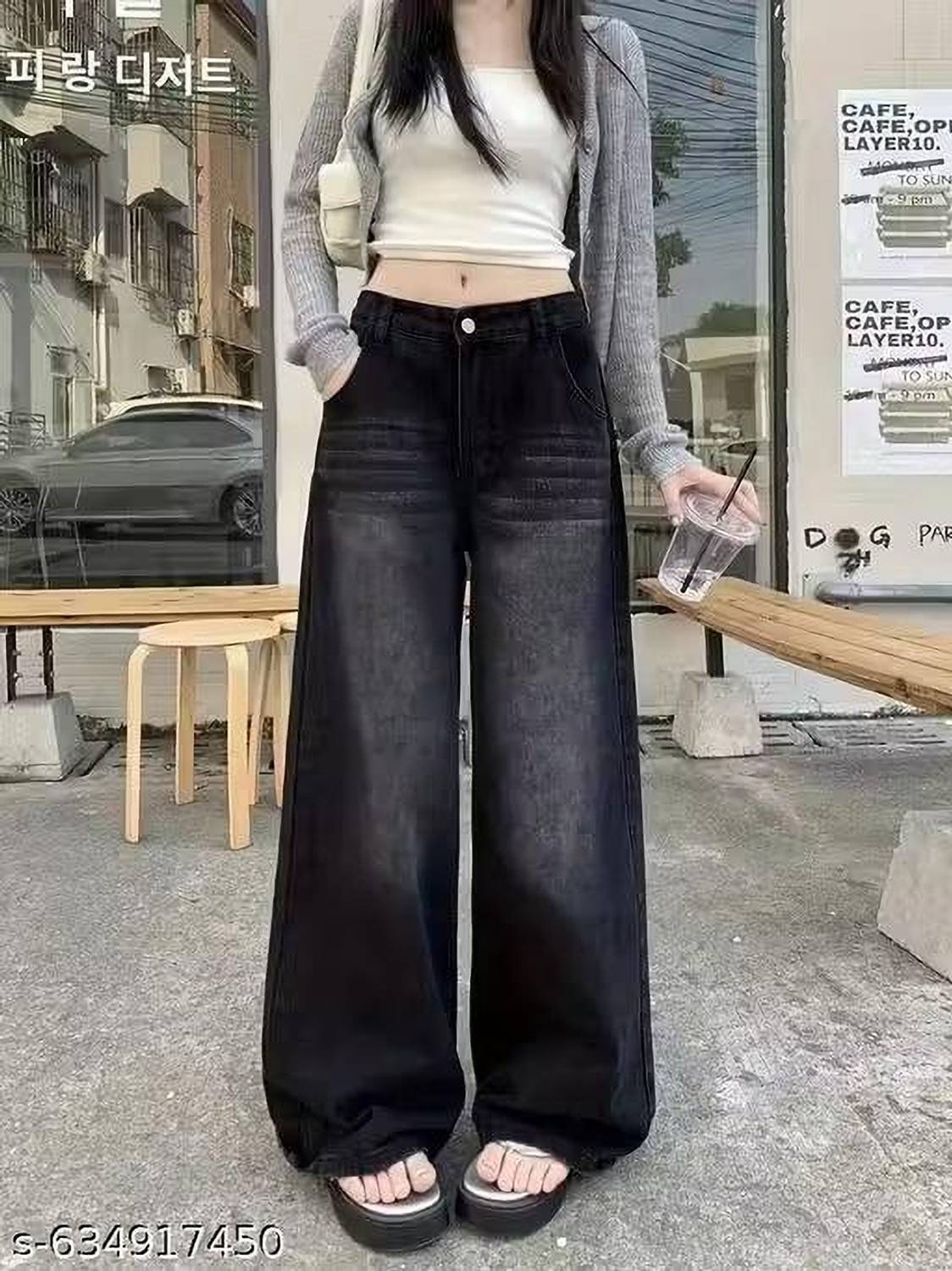 DRZENTERPRISE Wide Leg Women Black Jeans