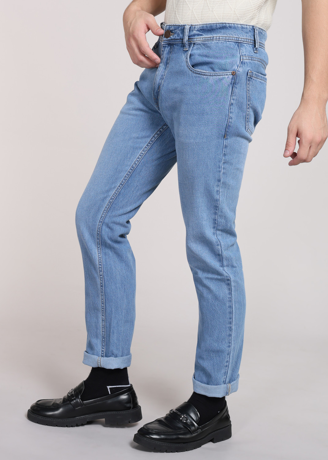 Image of PETER ENGLAND Men Tapered Fit Mid Rise Light Blue Jeans