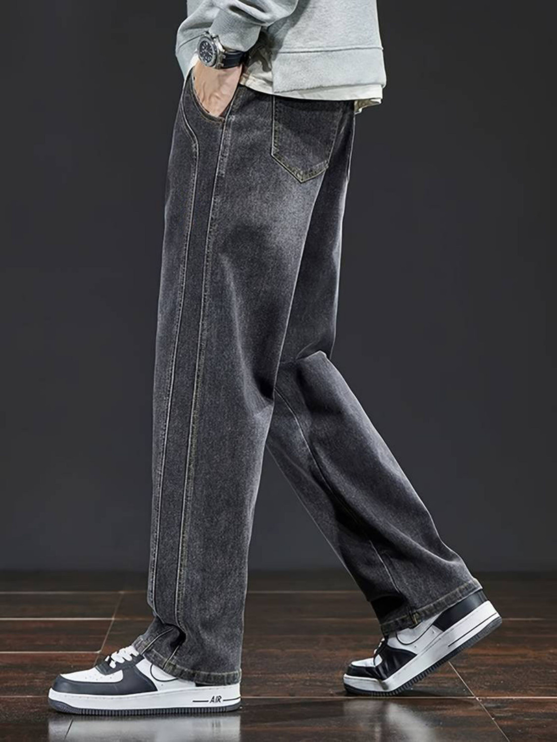 Image of FUDE PRIDE Loose Fit Men Dark Grey Jeans
