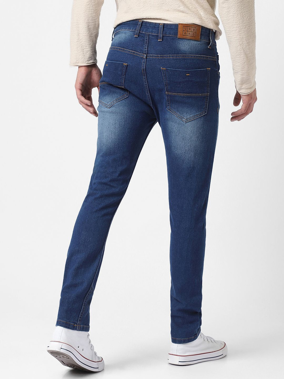 Image of Urbano Fashion Slim Men Dark Blue Jeans