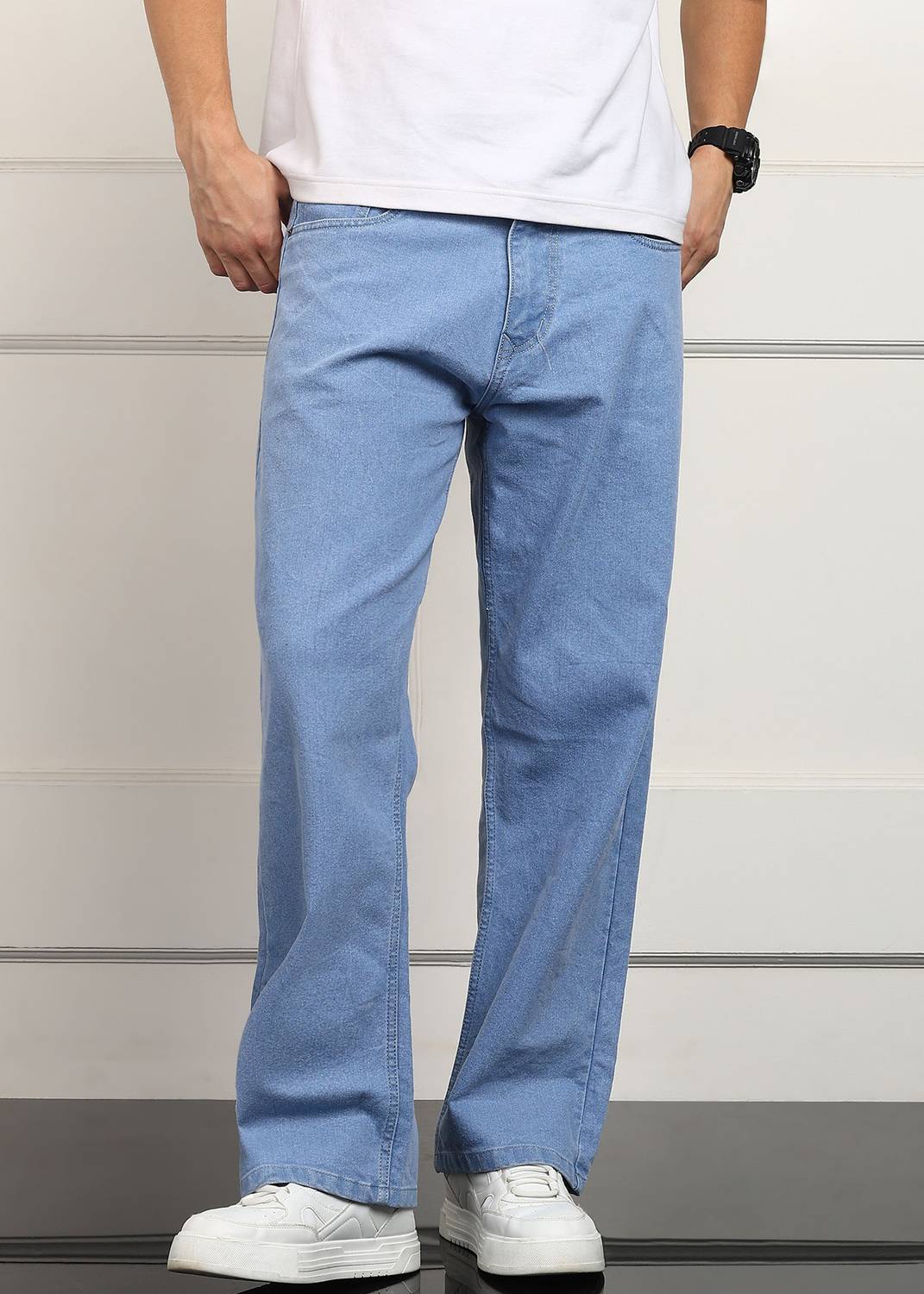 HANGERHOOD Straight Fit Men Light Blue Jeans - Image 1