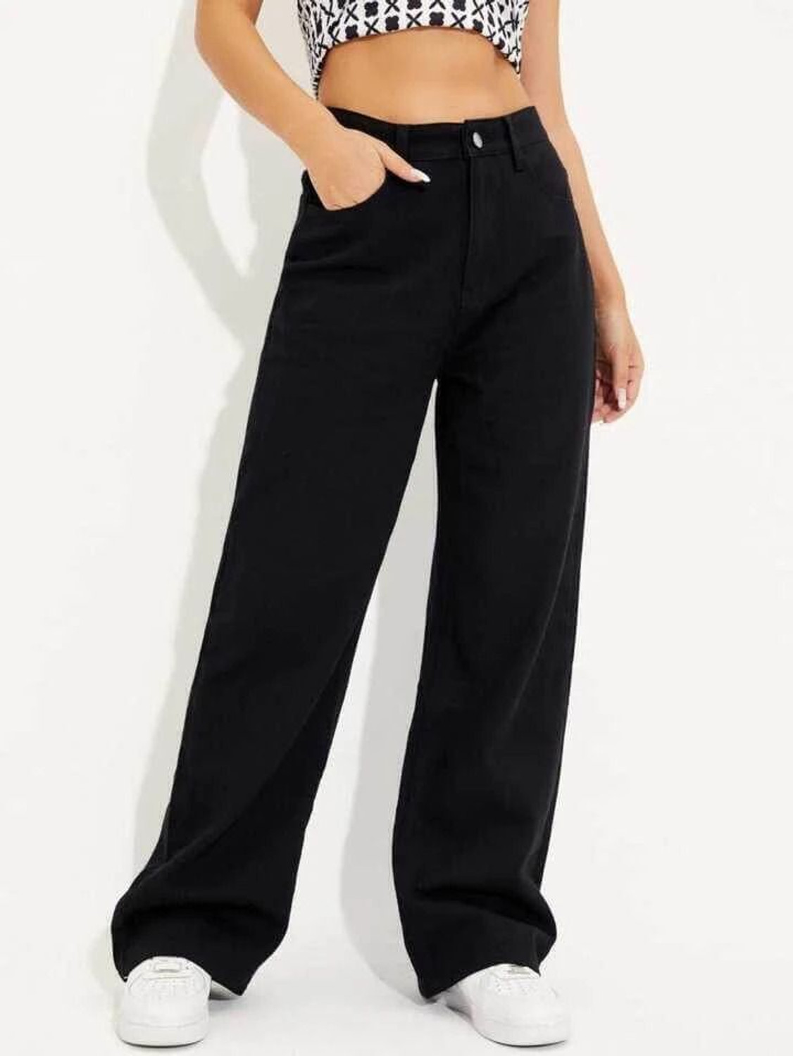 Image of VBEAUTY Wide Leg Women Black Jeans