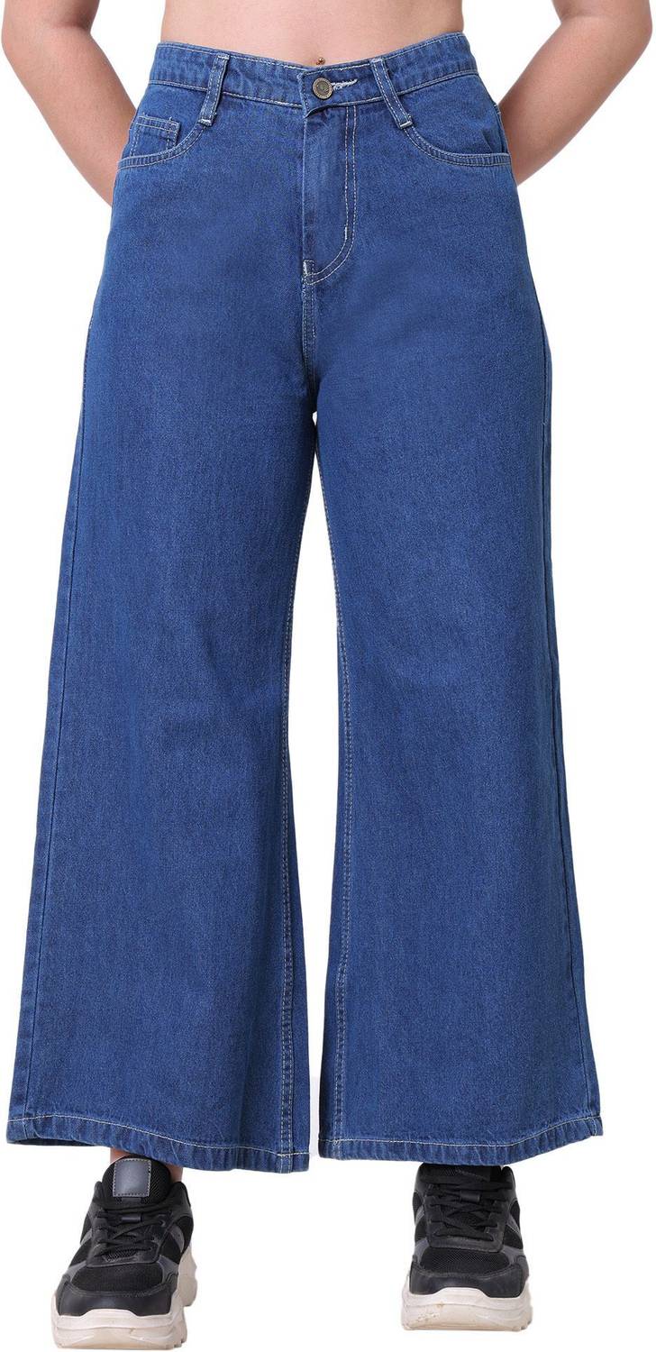 3BUTTERFLIES Wide Leg Women Blue Jeans