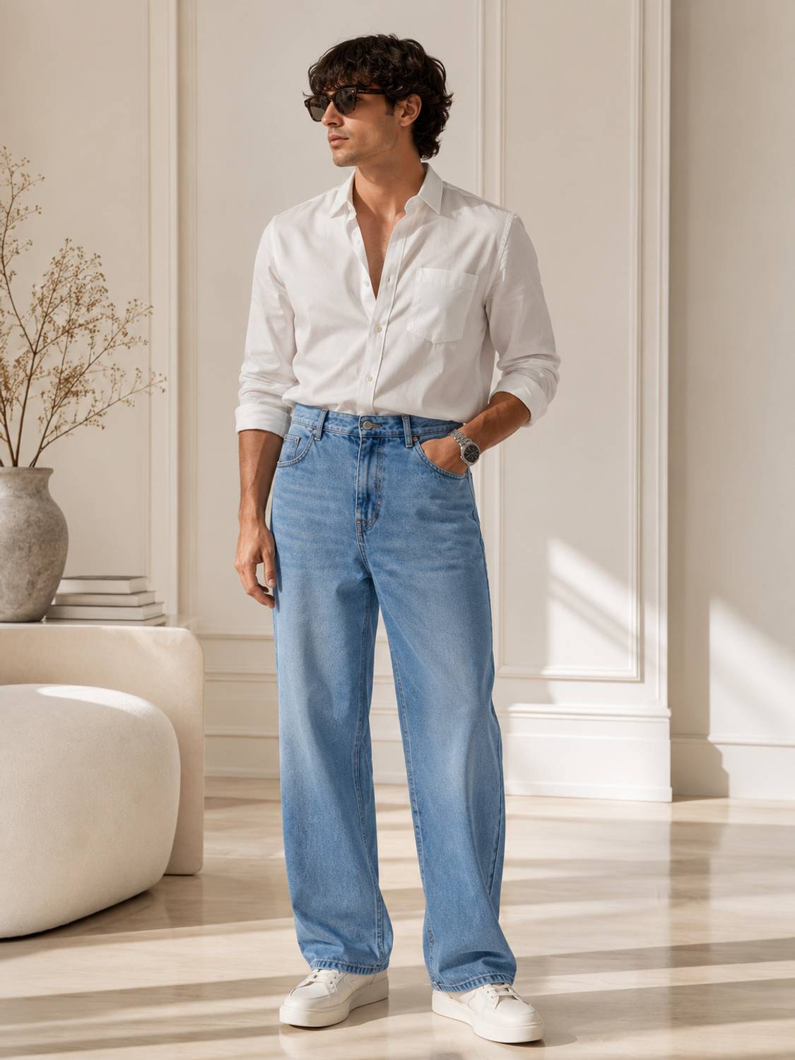Veliume Wide Leg Light Blue Jeans - Image 4