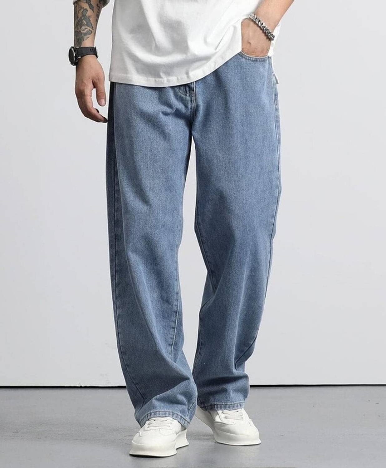 BASIC Straight Fit Men Light Blue Jeans - Image 3