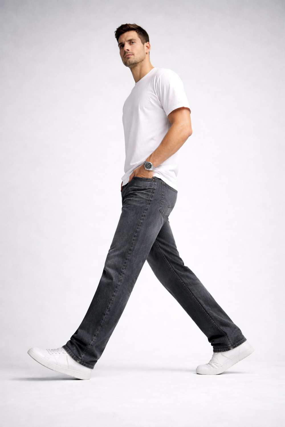 Image of BREXX Straight Fit Men Dark Grey Jeans