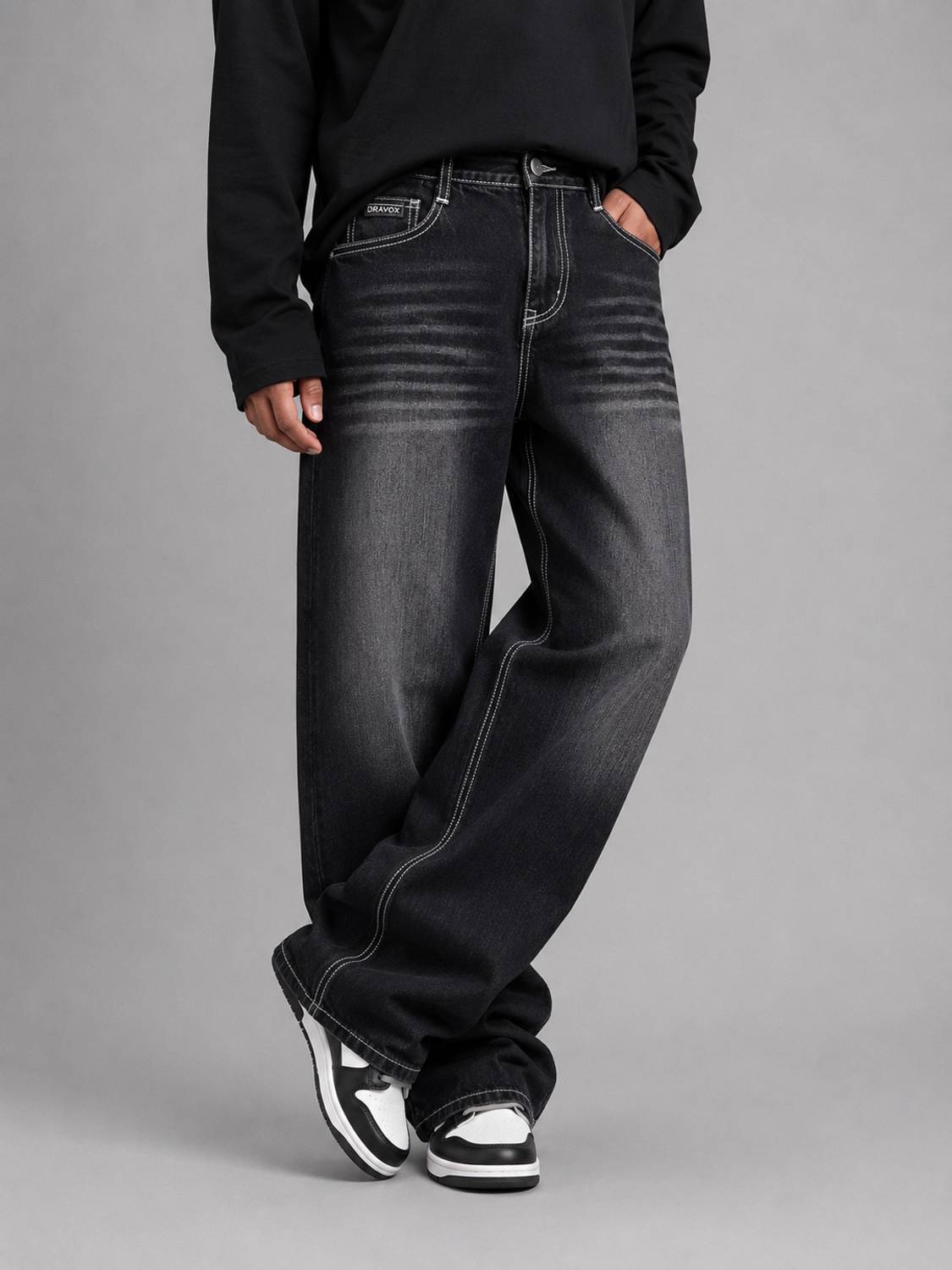 DRAVOX Loose Fit Men Black Jeans - Image 1