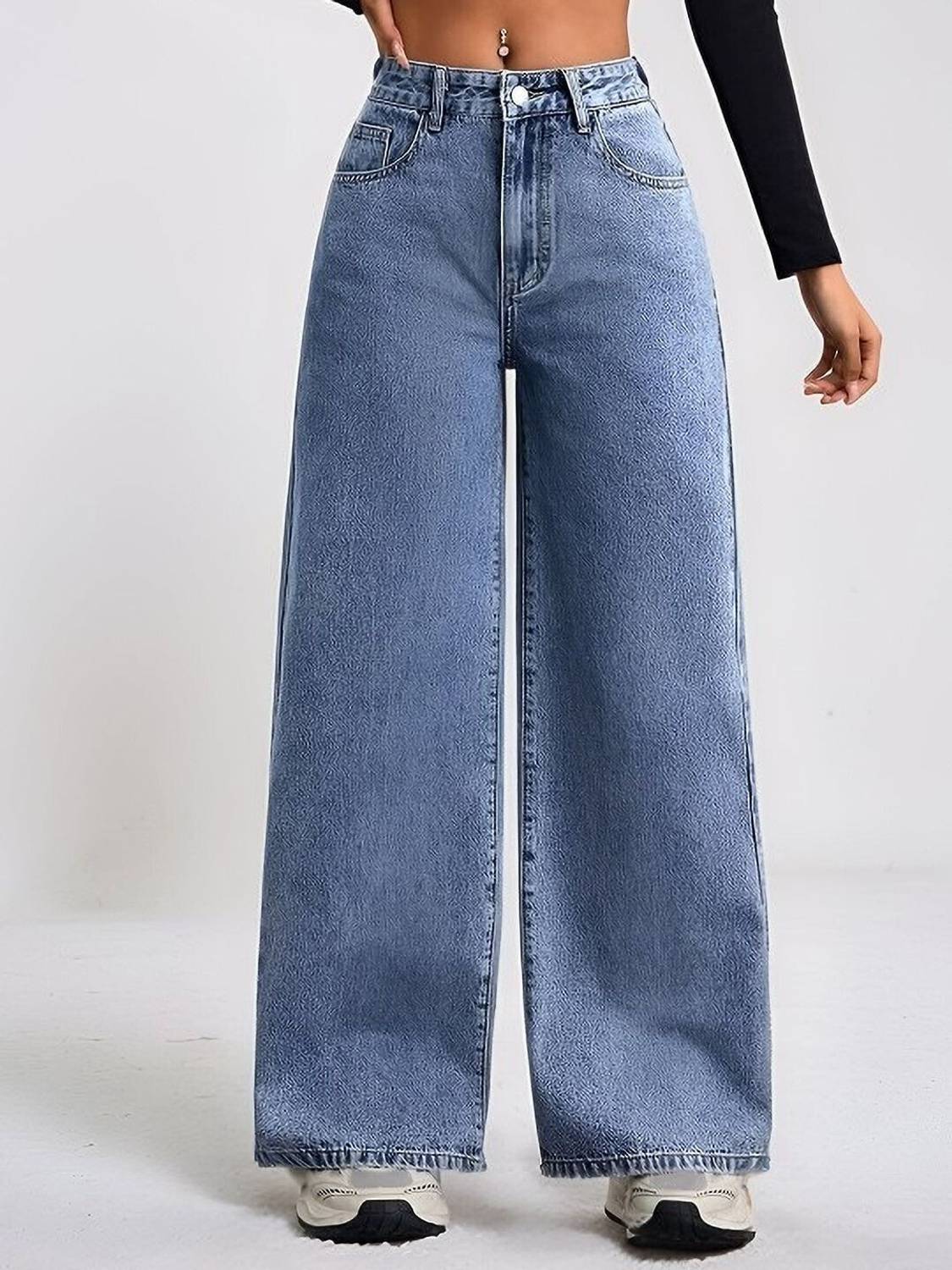 AKACY Wide Leg Women Blue Jeans