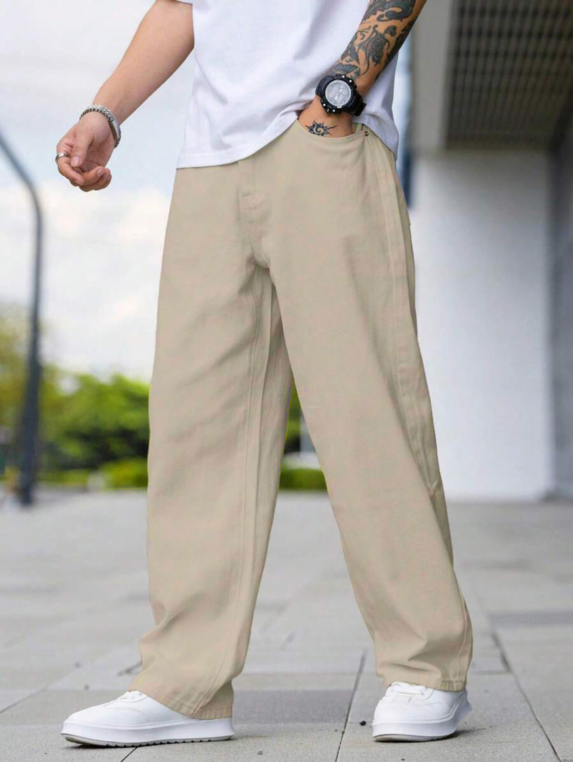 Image of RAGZO Baggy Fit Men Beige Jeans