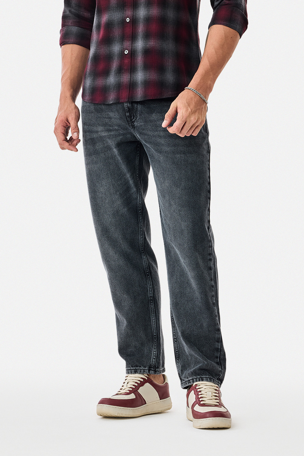 Image of Snitch Relaxed Fit Men Dark Grey Jeans