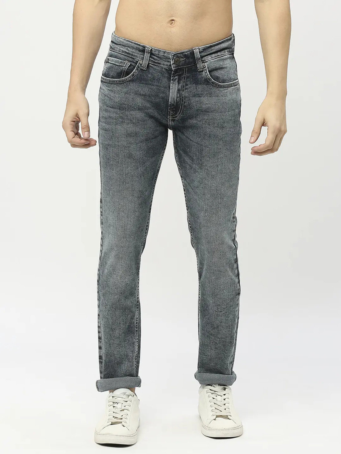 Image of Spykar Slim Men Grey Jeans
