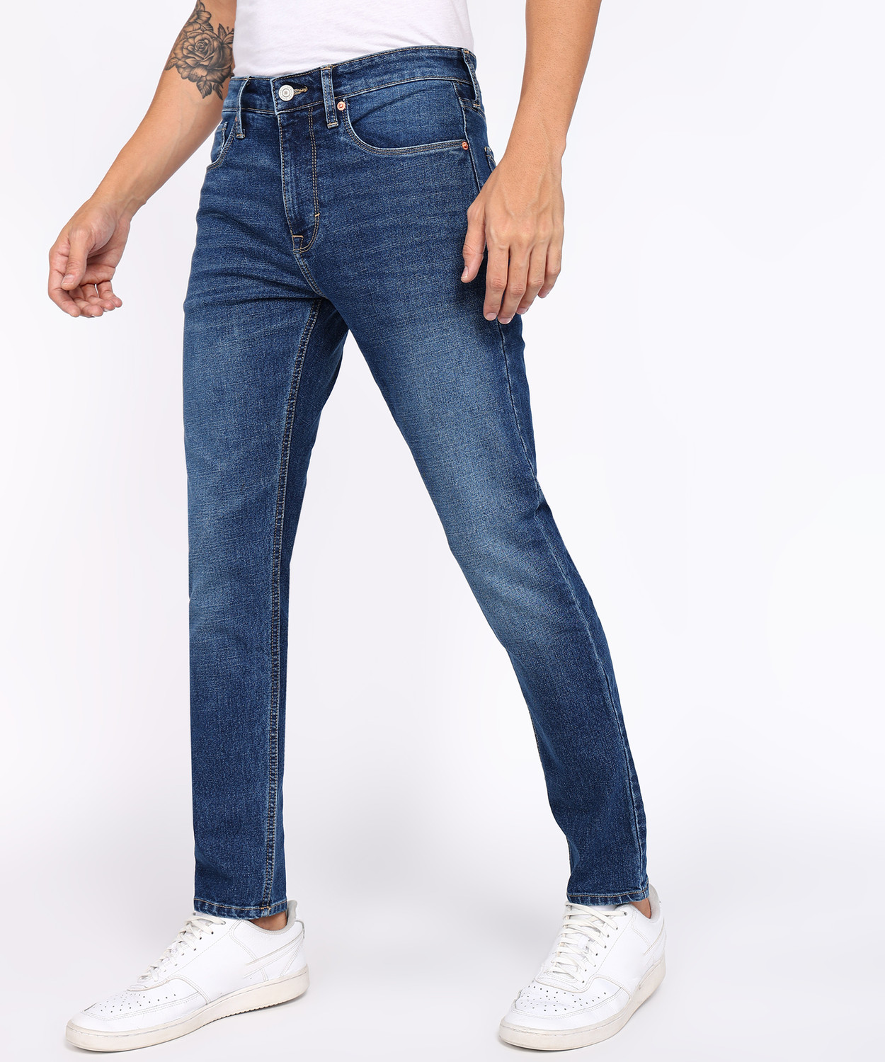 Image of FLYING MACHINE Men Slim Mid Rise Dark Blue Jeans