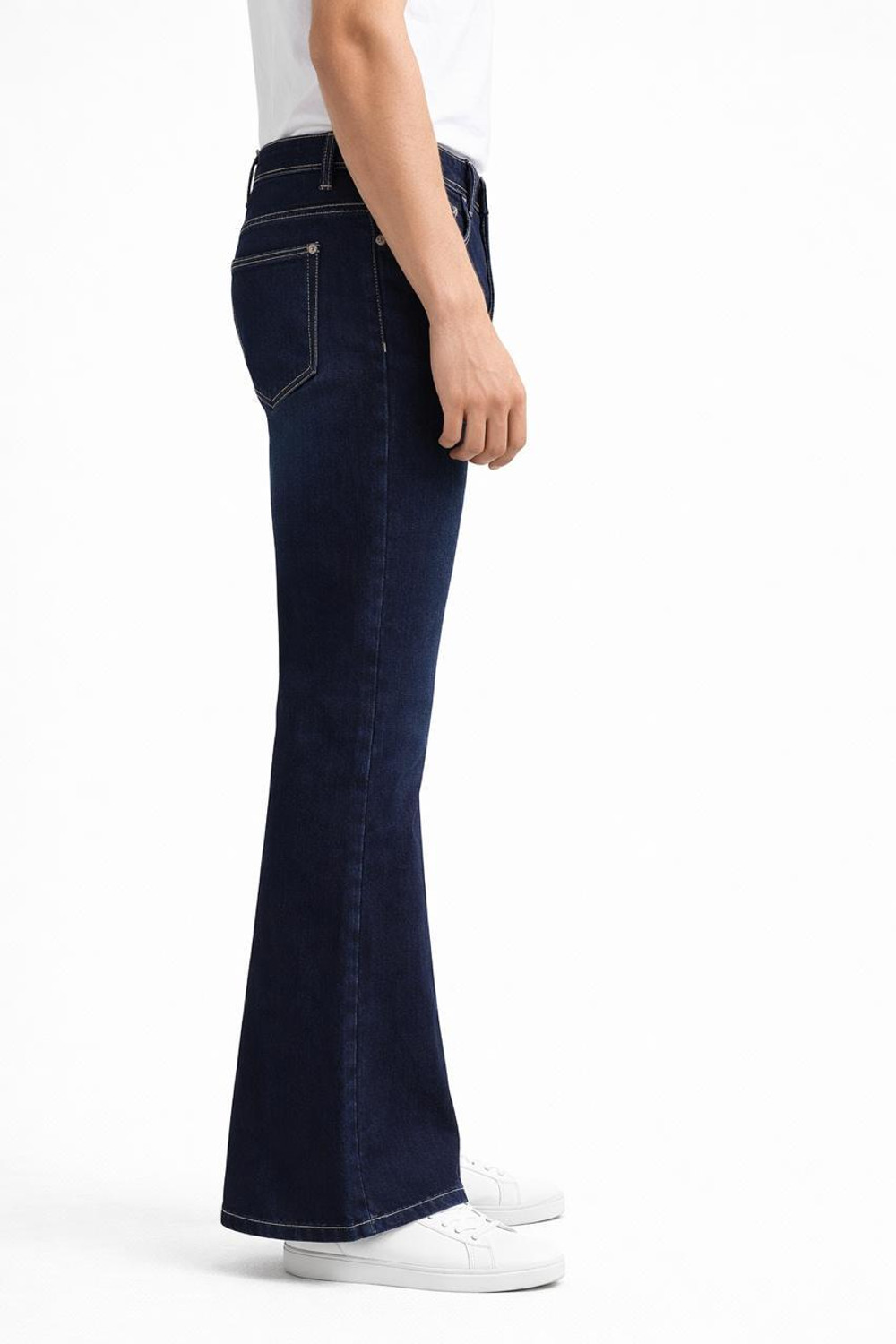Image of Trimted Flared Men Dark Blue Jeans