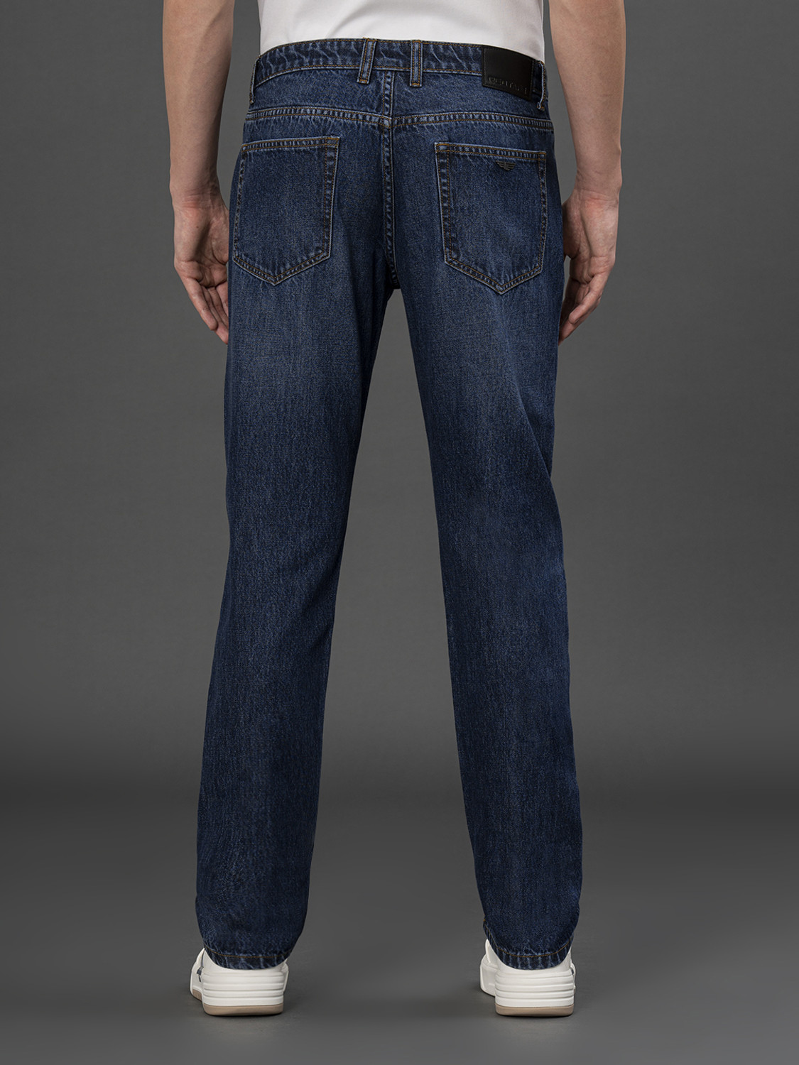 Image of RED TAPE Men Straight Fit Mid Rise Dark Blue Jeans