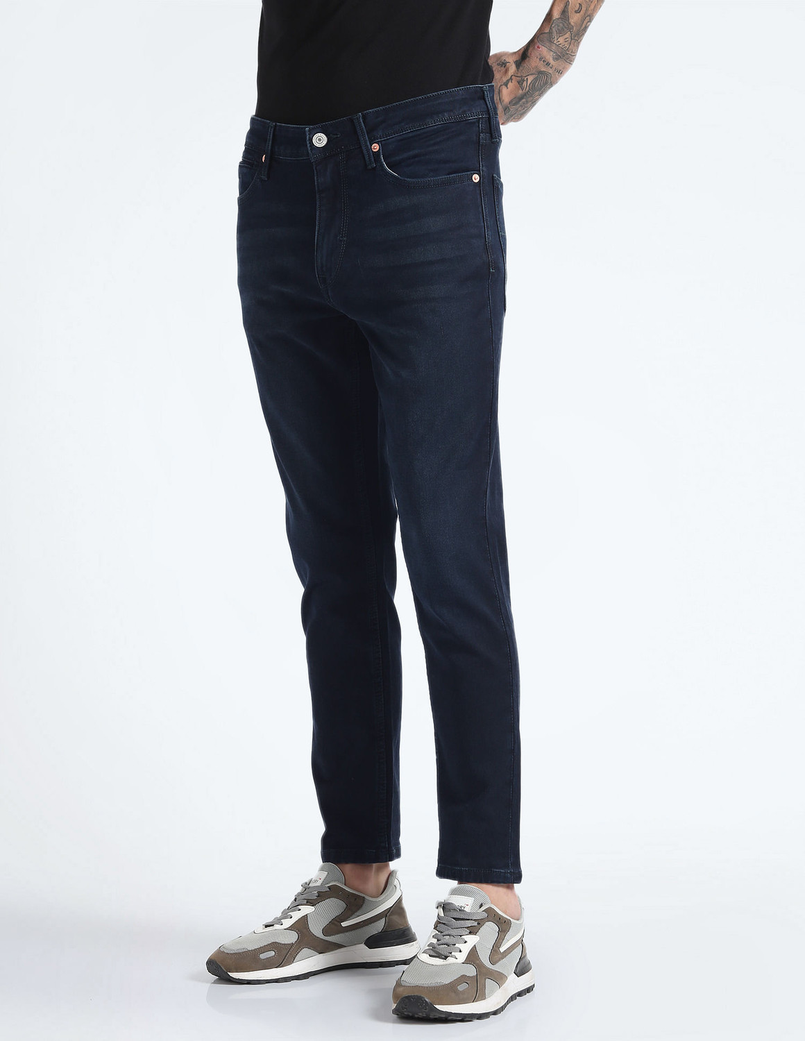 Image of FLYING MACHINE Tapered Fit Men Dark Blue Jeans