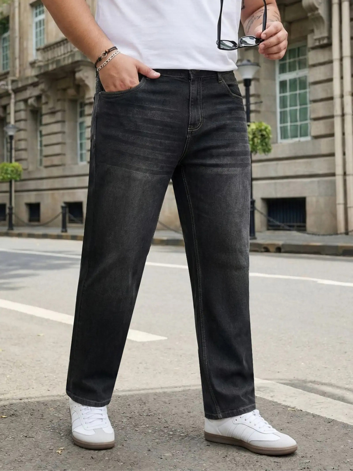 Image of DENWOX Straight Fit Men Dark Grey Jeans