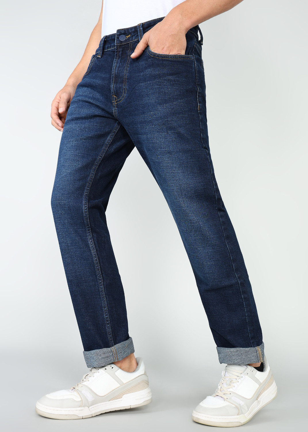 Image of Spykar Straight Fit Men Dark Blue Jeans