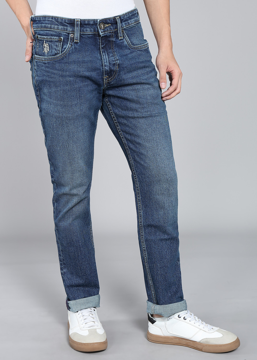 Image of U.S. Polo Assn. Denim Co. Men Tapered Fit Mid Rise Blue Jeans