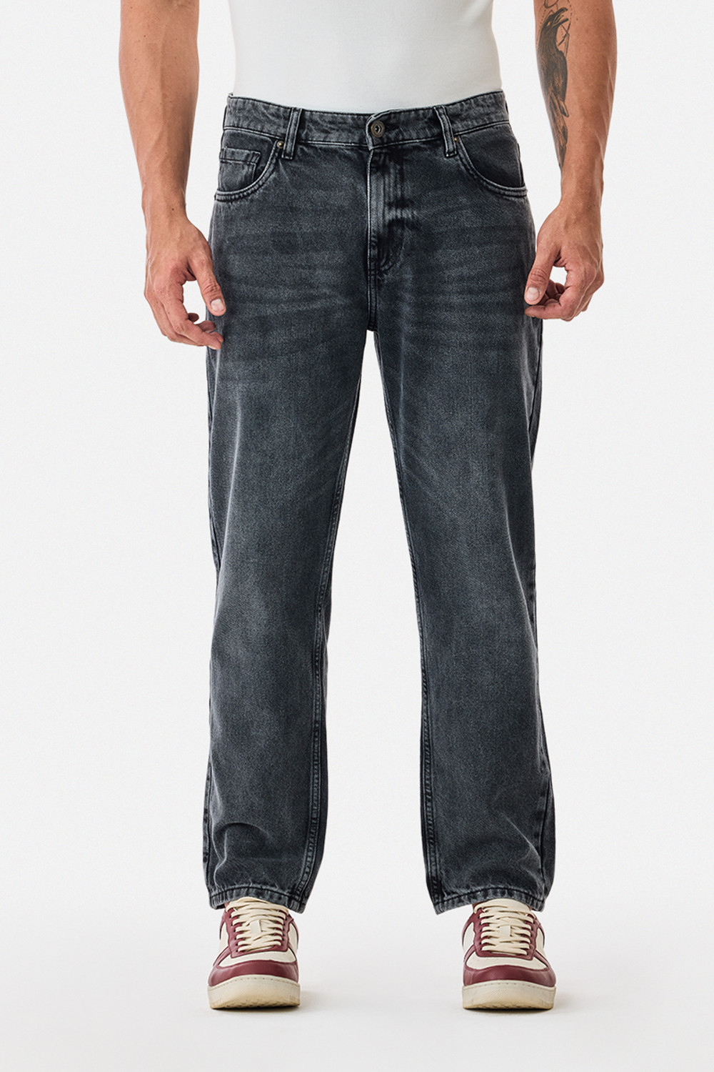 Image of Snitch Relaxed Fit Men Dark Grey Jeans