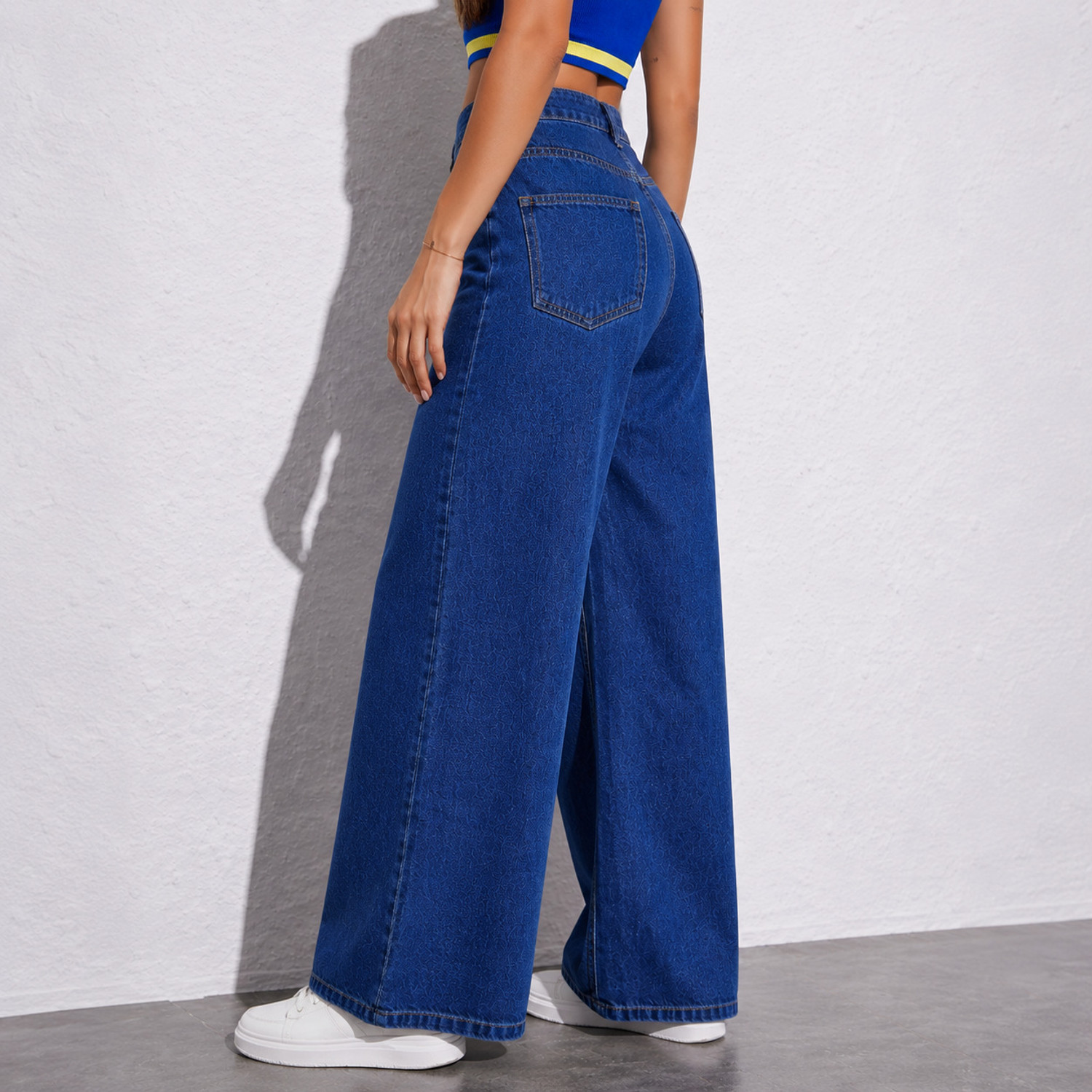 Image of ALLSTUFFHUB Wide Leg Women Dark Blue Jeans