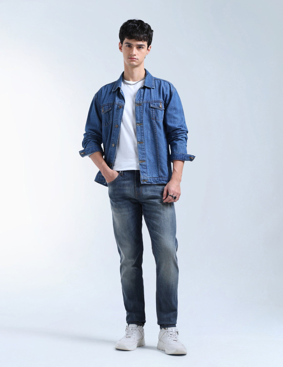 Image of FLYING MACHINE Tapered Fit Men Blue Jeans