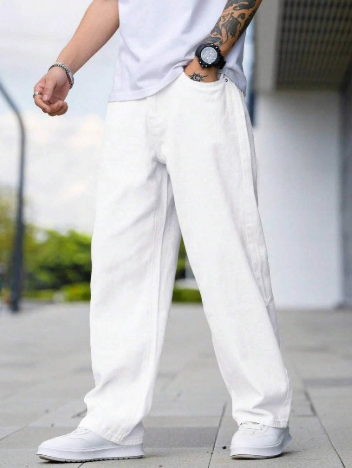 moda star Baggy Fit Men White Jeans