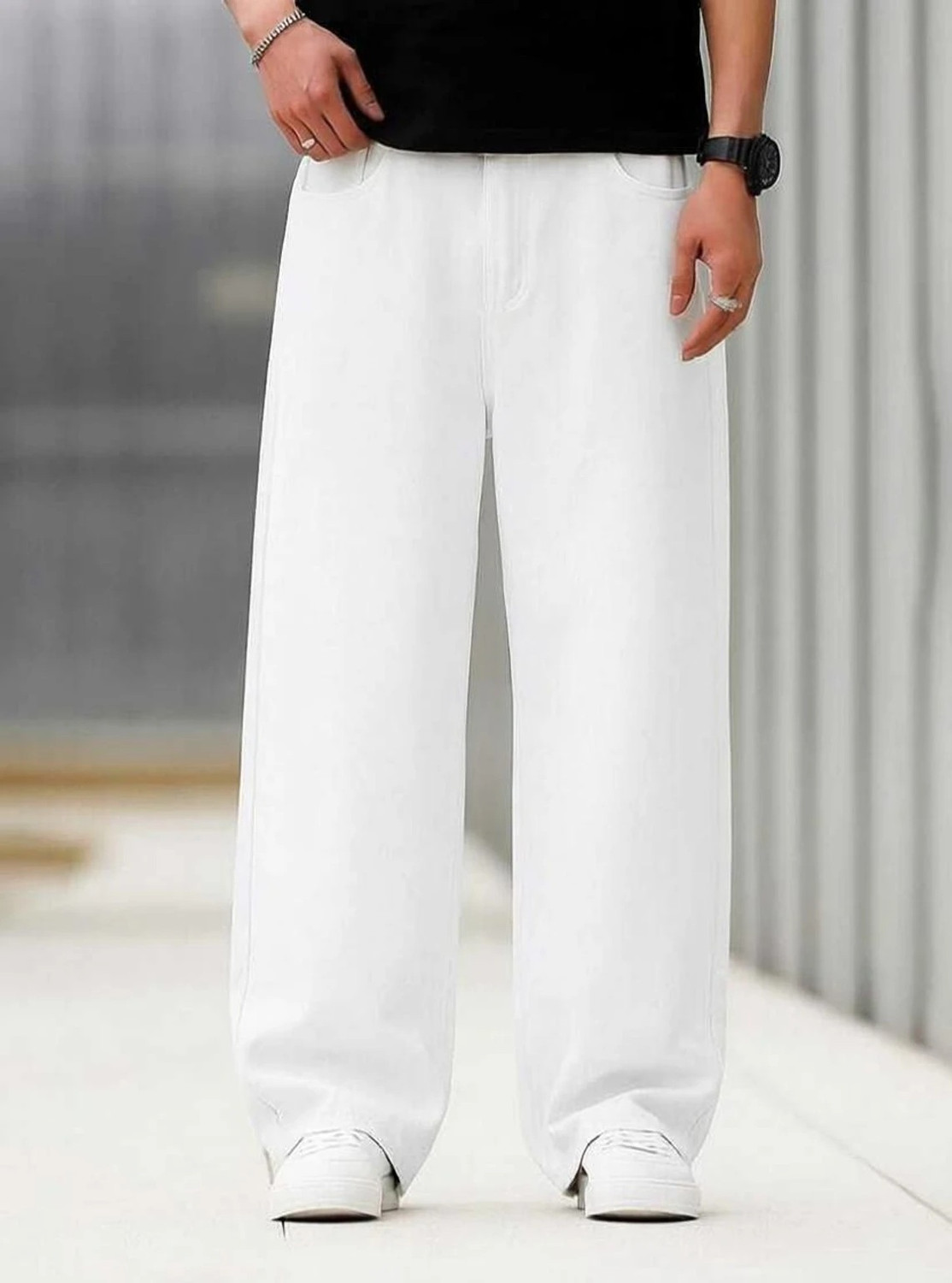 Image of BOSWUD Loose Fit Men White Jeans