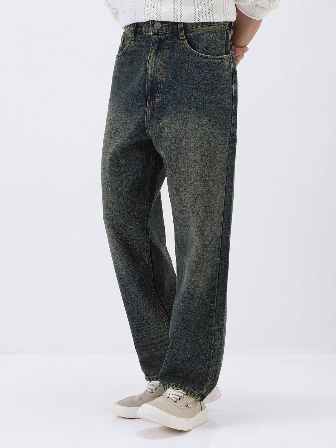 Urbano Men Dark Green Loose Fit Jeans - Image 2