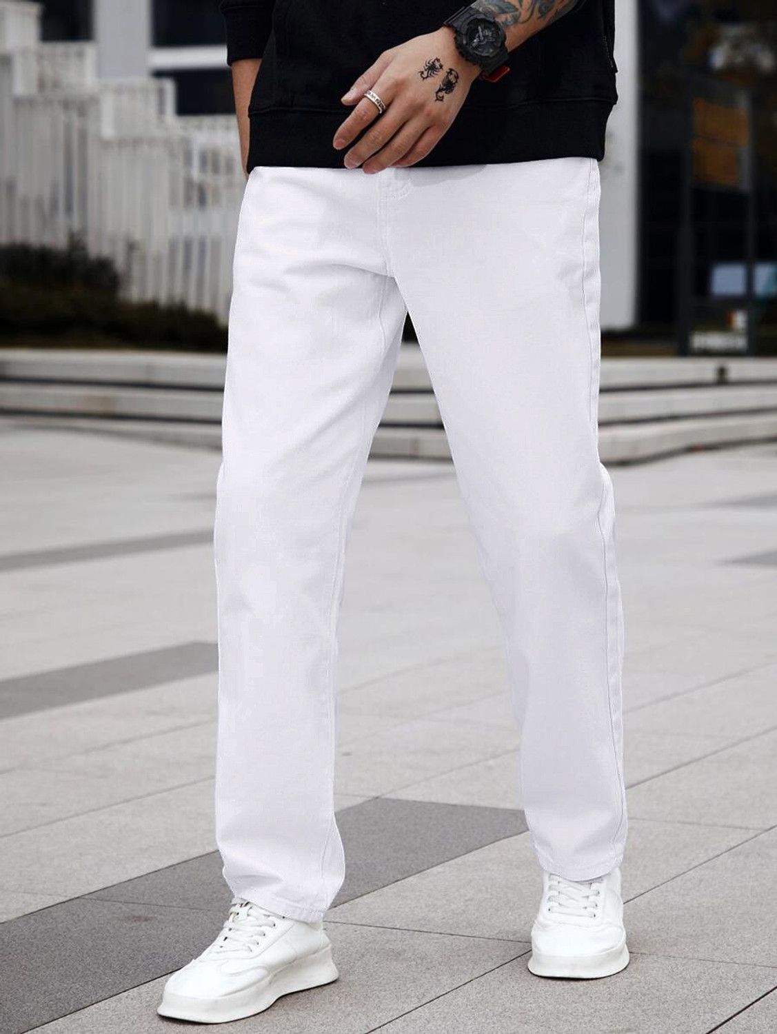 Image of VOOTER Men Straight Fit Mid Rise White Jeans