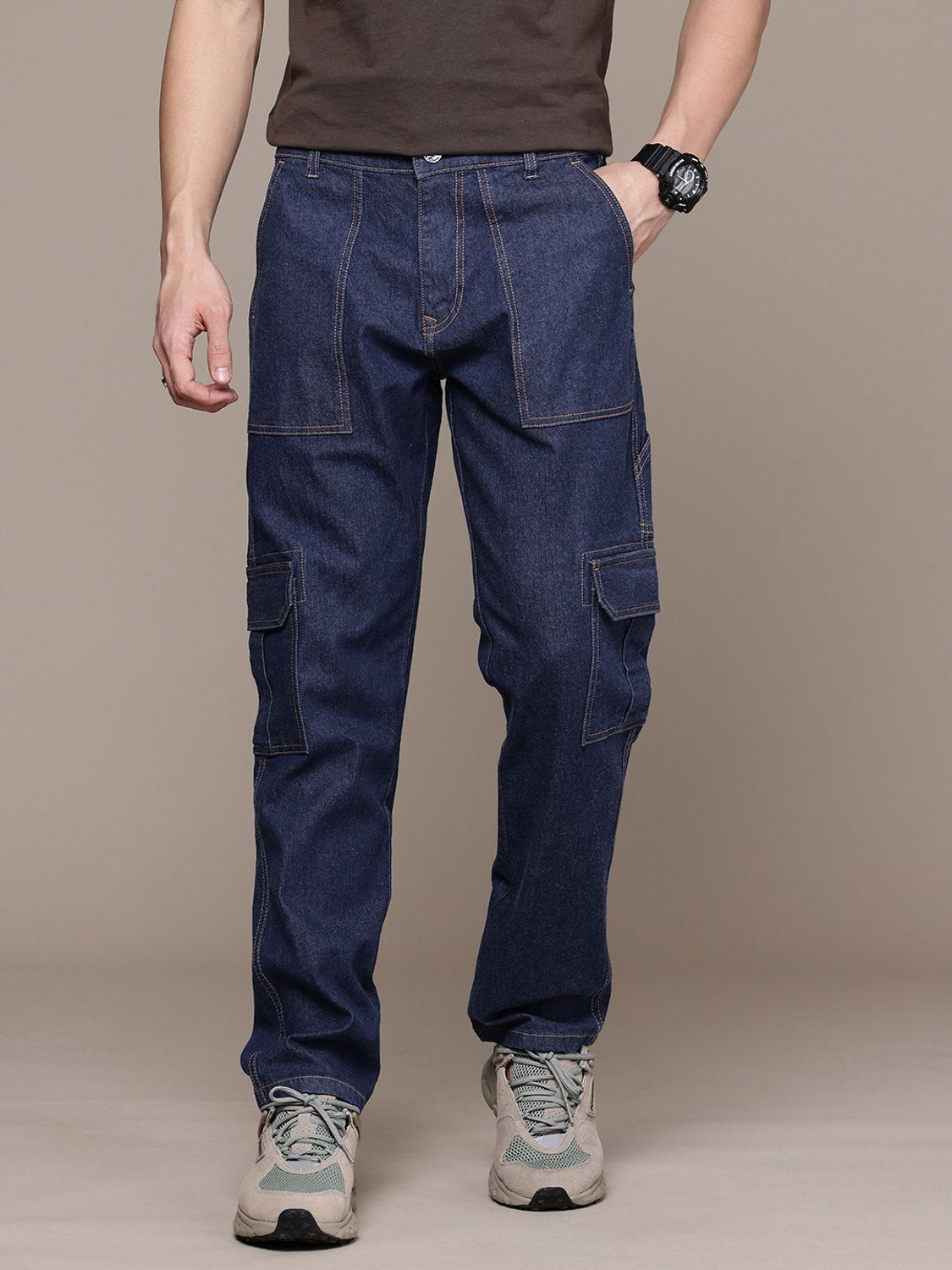 Image of WROGN Relaxed Fit Men Blue Jeans
