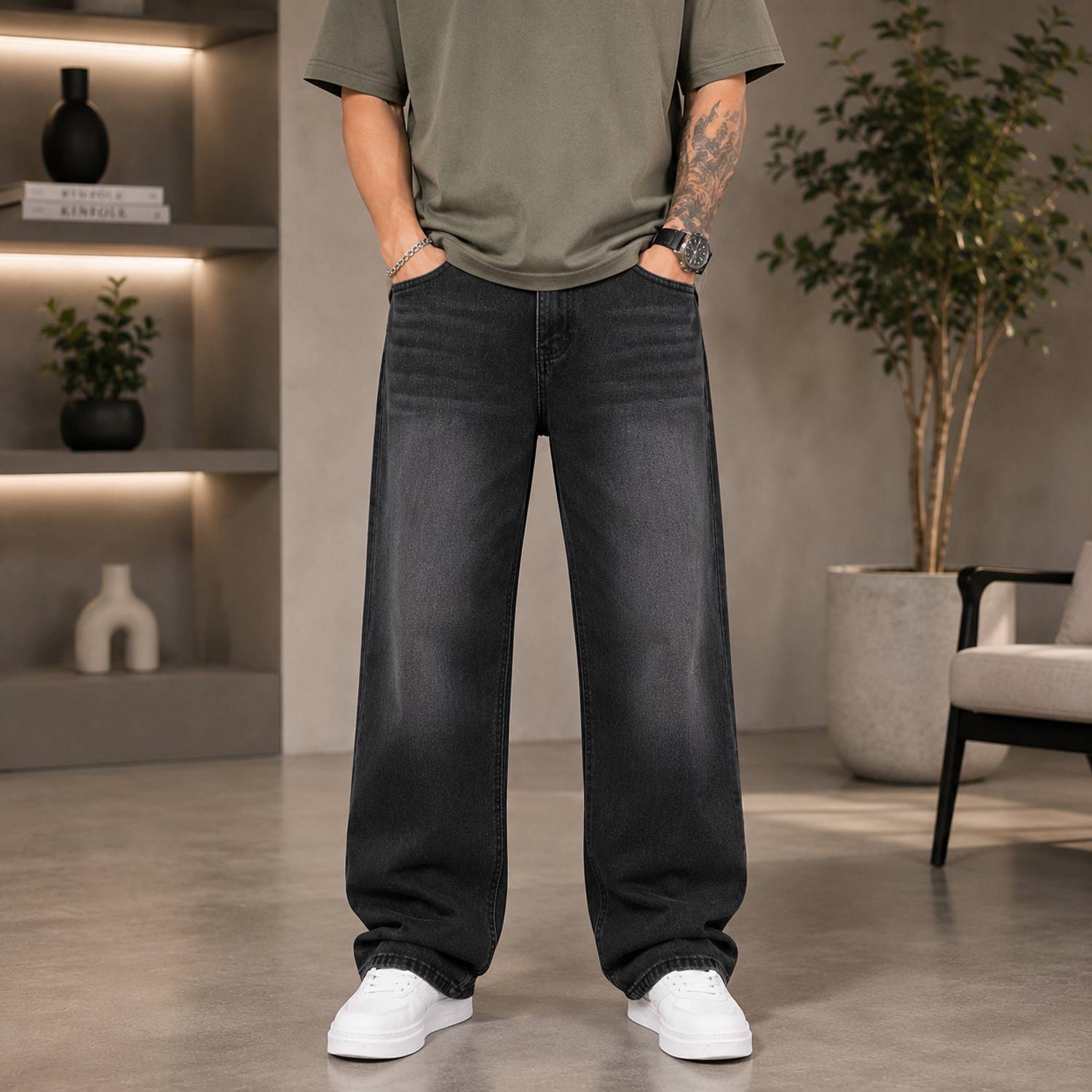 DENIM4MEN Straight Fit Grey Jeans