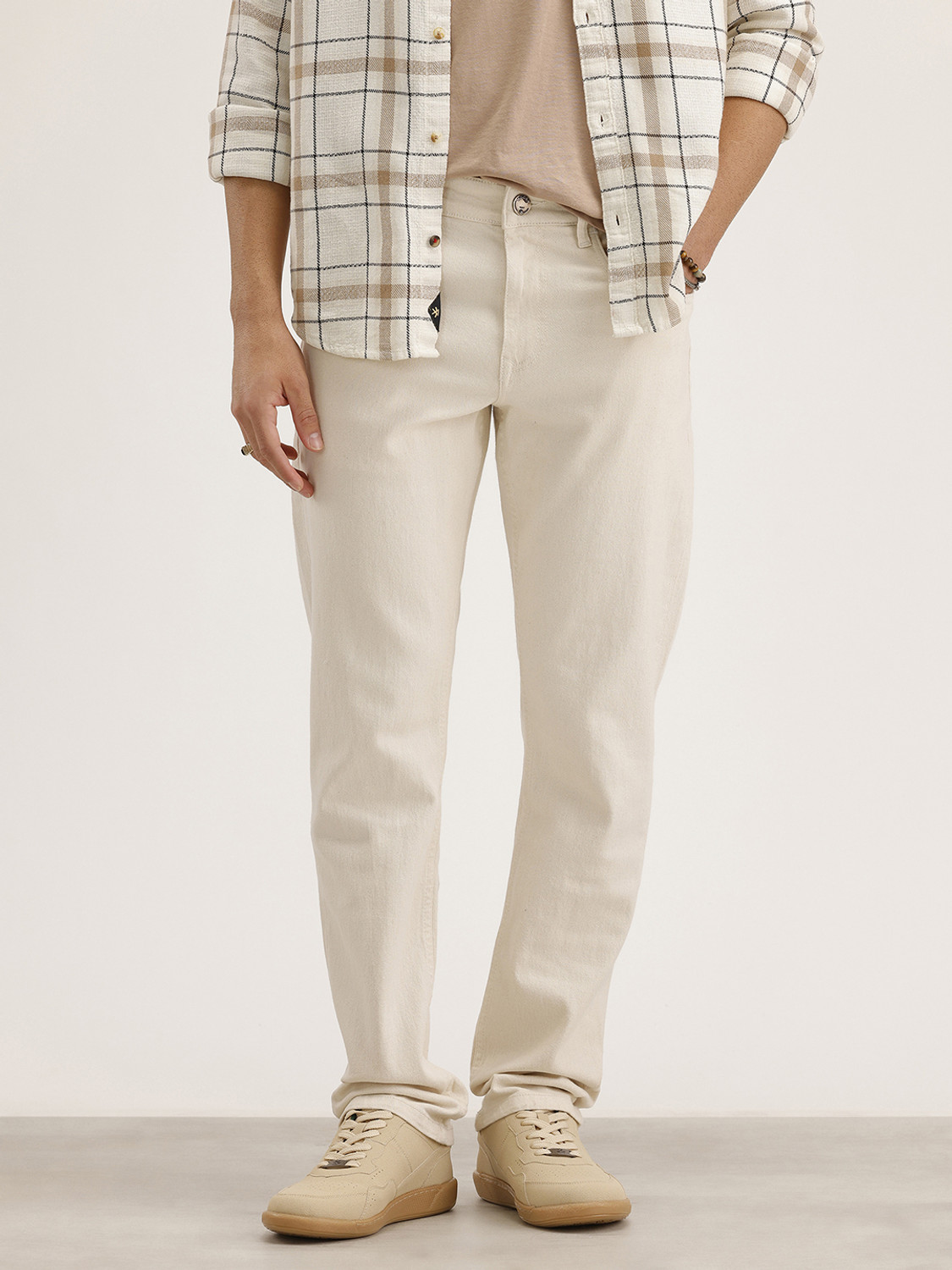 Image of WROGN Men Straight Fit Mid Rise White Jeans