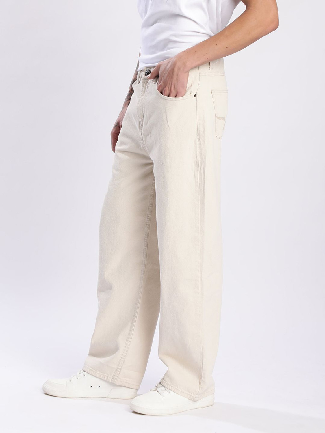 Image of Roadster Men Loose Fit Mid Rise Beige Jeans