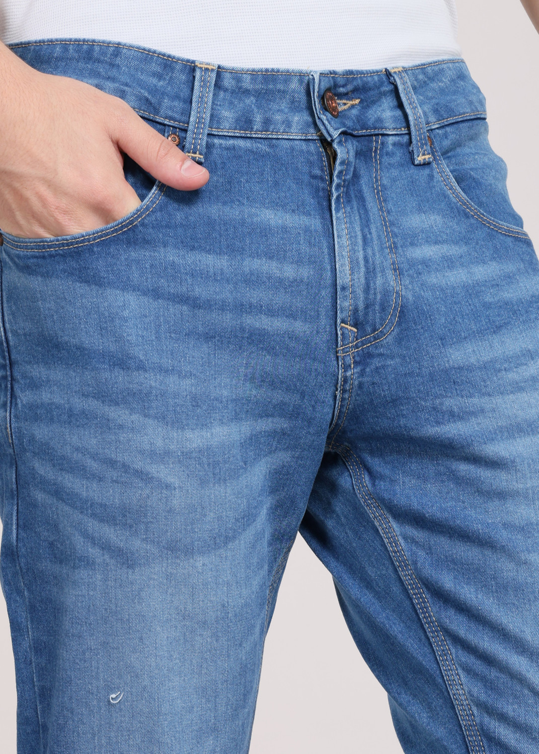Image of Spykar Men Slim Mid Rise Blue Jeans