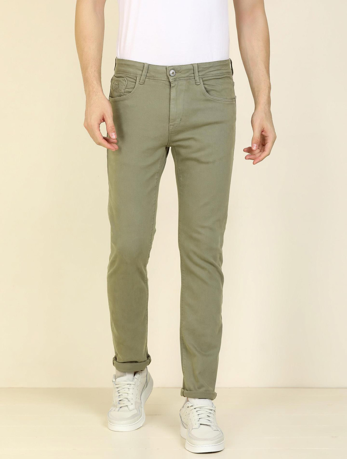 Image of FLYING MACHINE Tapered Fit Men Green Jeans