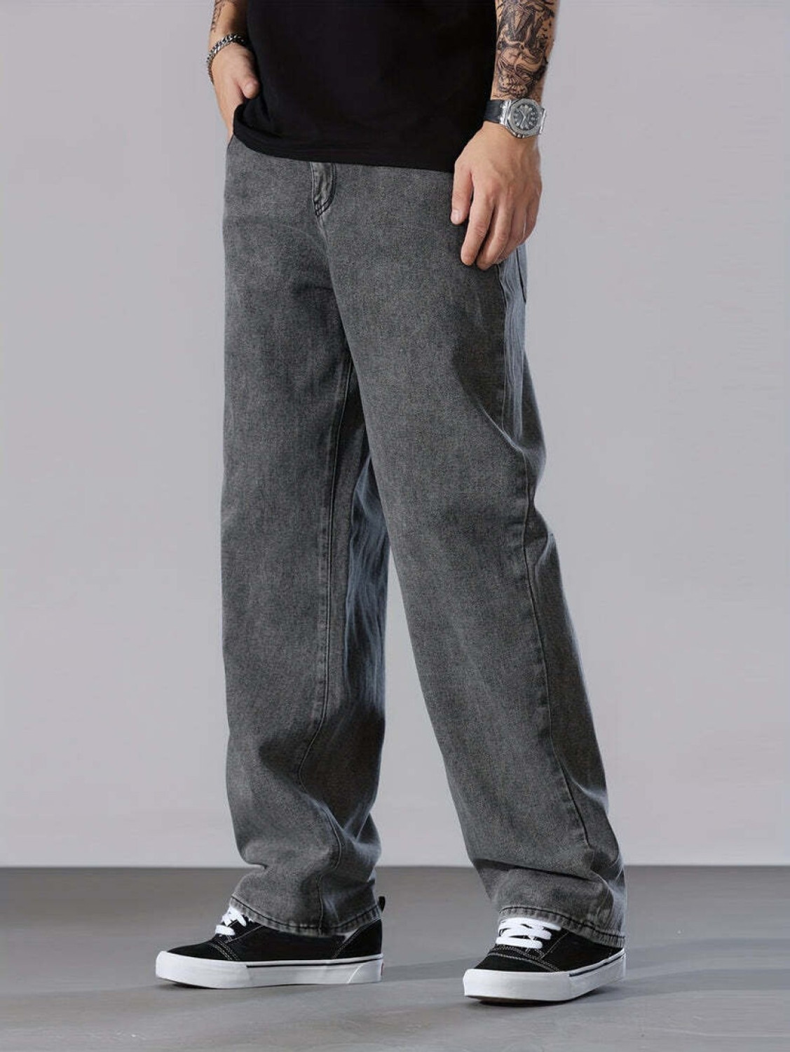 Image of NTROOK Loose Fit Men Grey Jeans