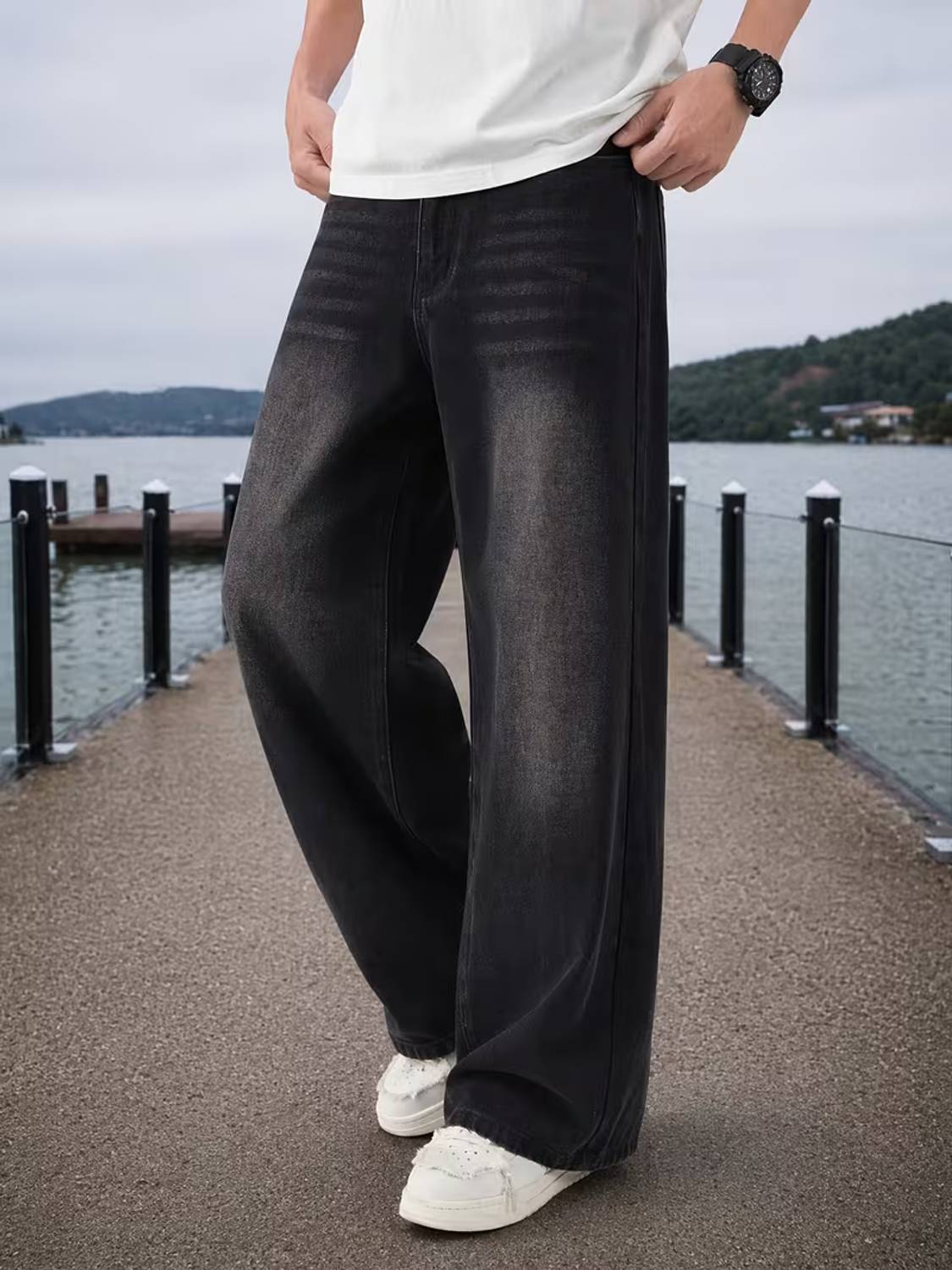 sejvan Wide Leg Black Jeans - Image 3