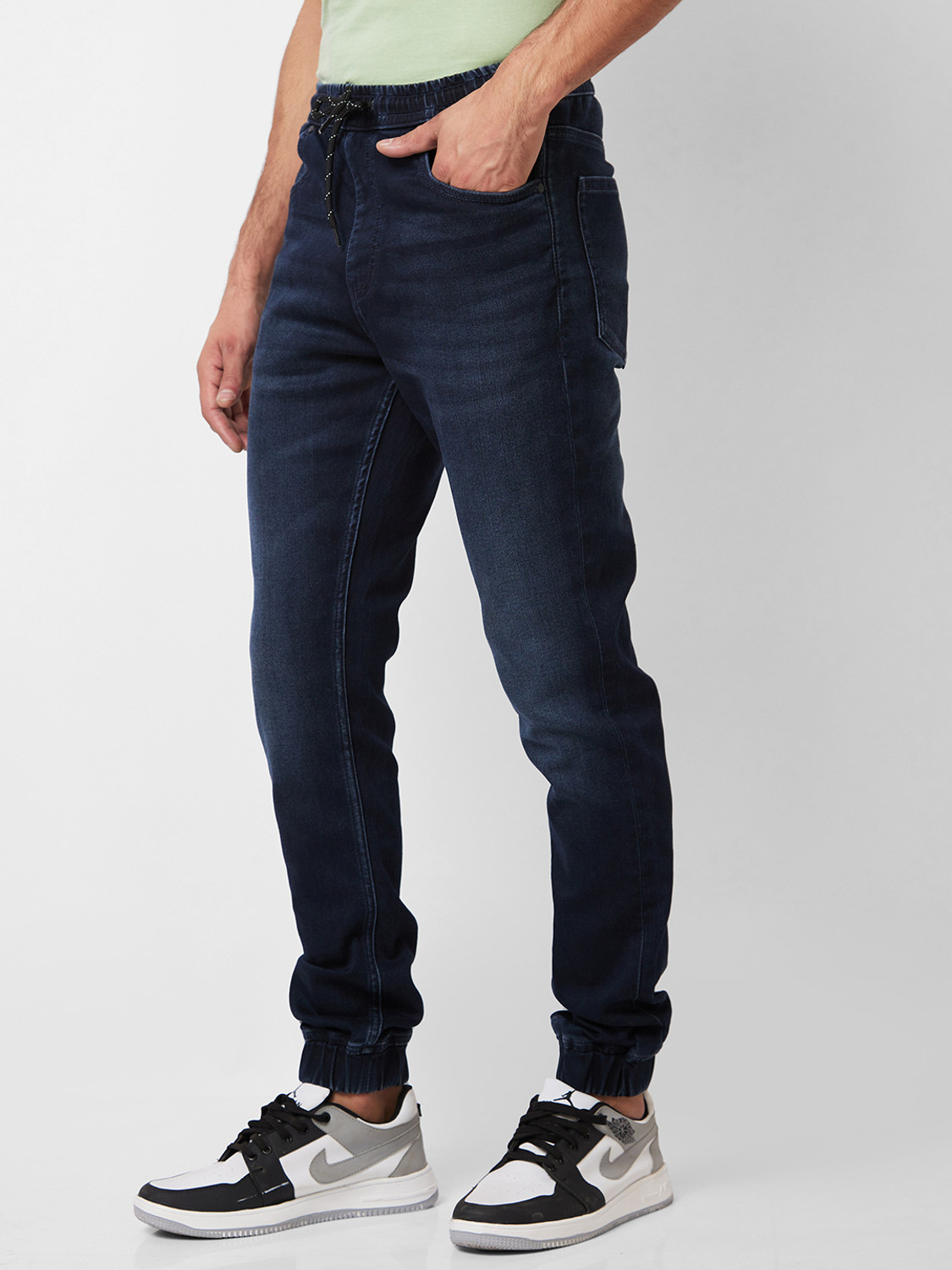 Image of Spykar Jogger Fit Men Dark Blue Jeans