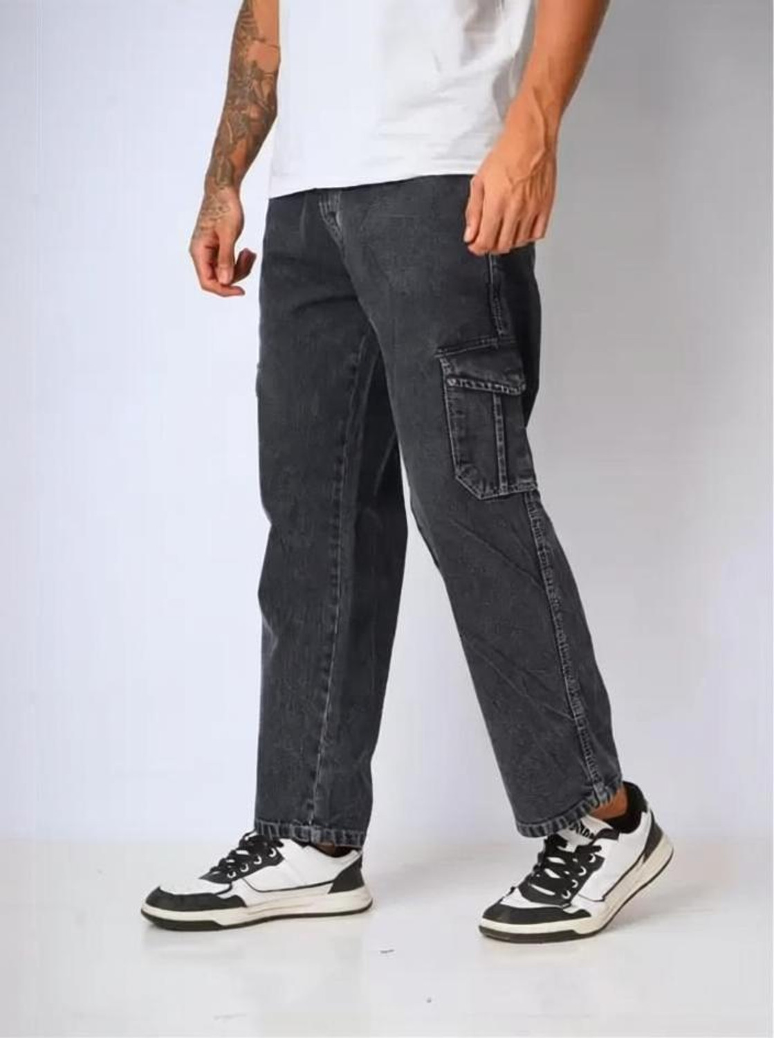 Image of Playfeel Relaxed Fit Men Dark Grey Jeans